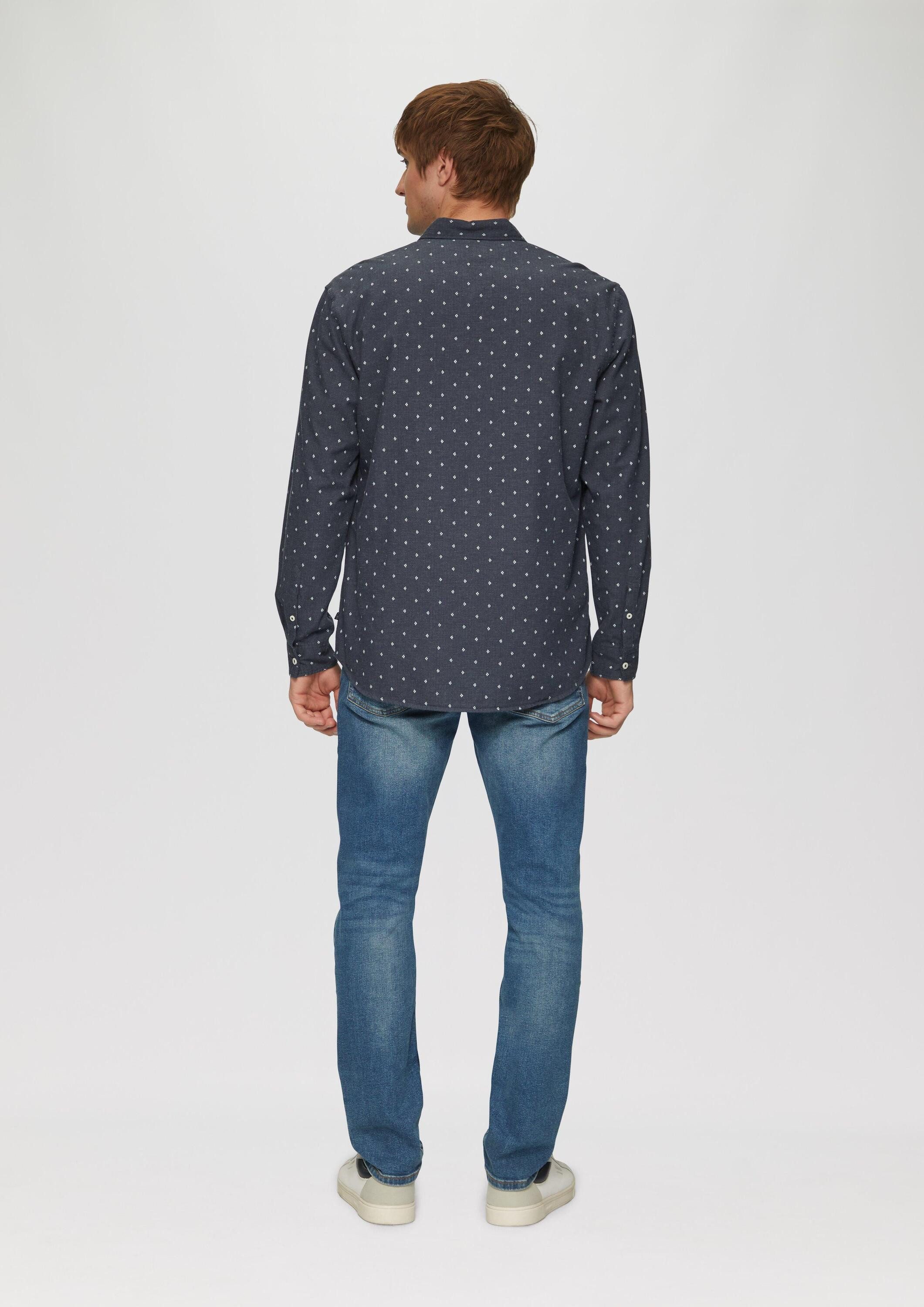 QS Langarmhemd Hemd Regular Fit: Hemd mit All-over-Print und Button-Down-Kragen