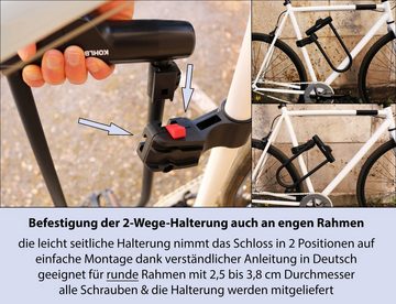 KOHLBURG Bügelschloss Sicherheitsstufe 10/10 – Sicherheitsschloss mit 170cm Kabel, großes Fahrradschloss mit Halterung für E-Bike & Fahrrad