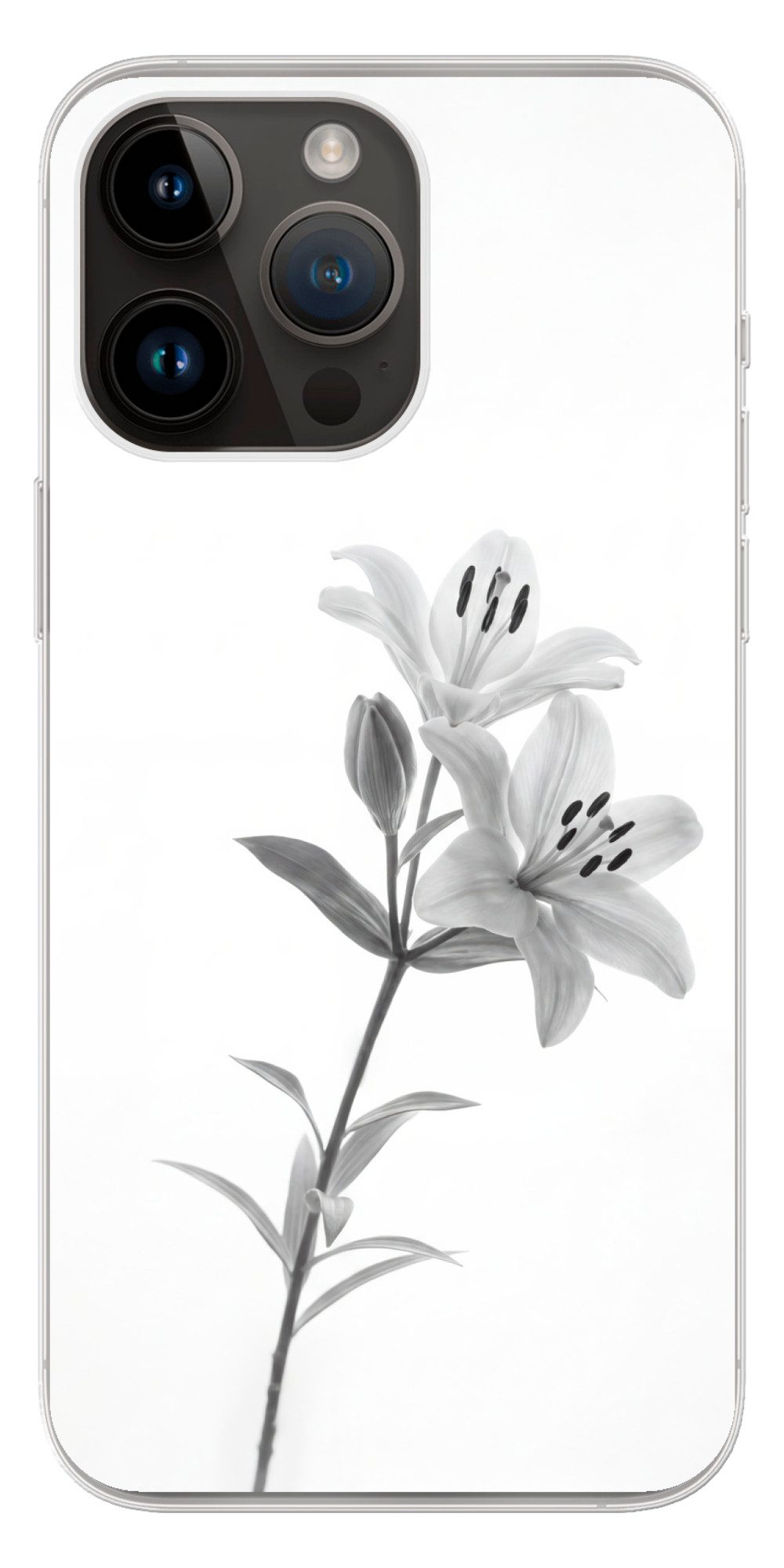 MuchoWow Handyhülle für Apple iPhone 14 Pro Max Lilien - Elegant - Schwarz - Weiß, Smartphone-Bumper, Print, Handy Schutzhülle Dünn