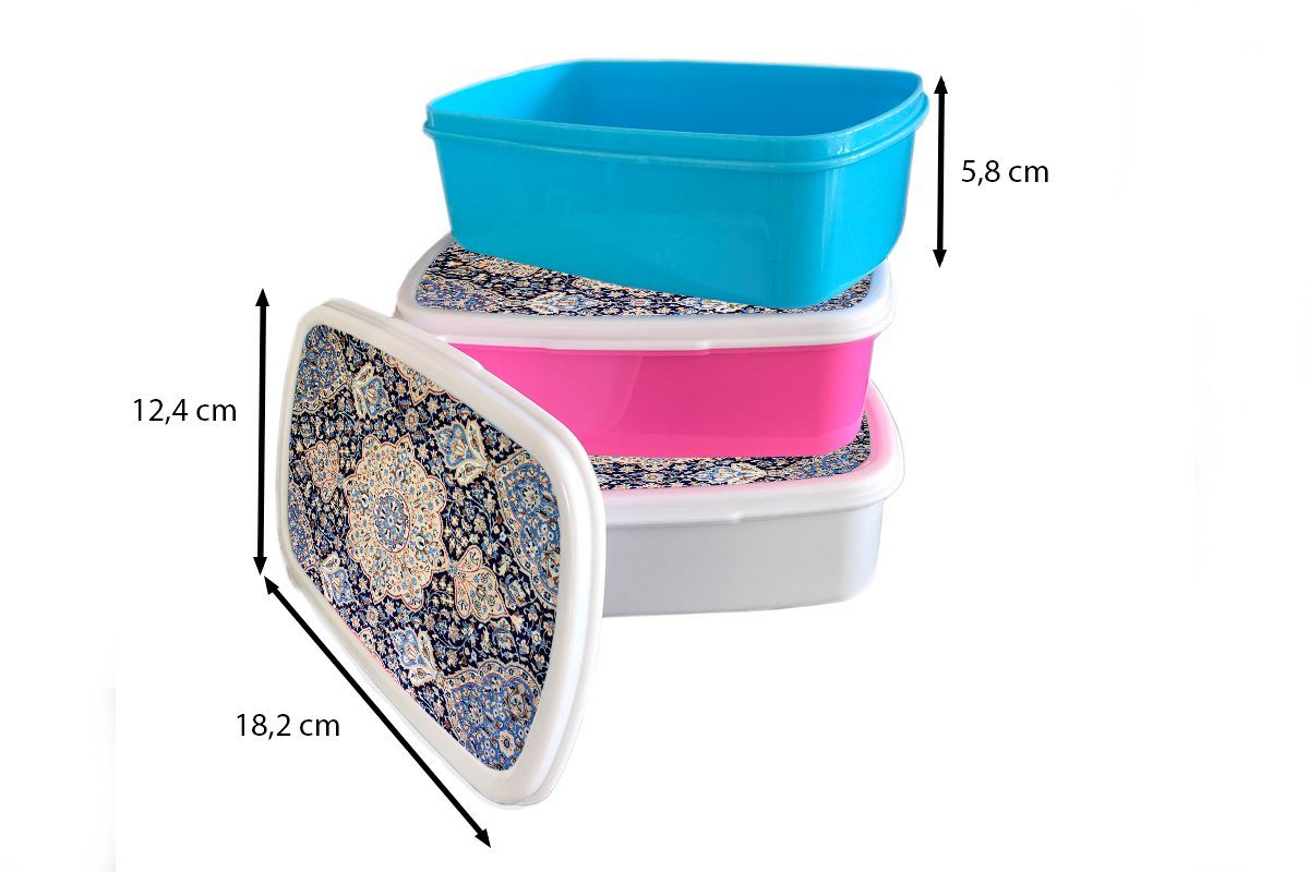 Kinder für Teppich MuchoWow Brotdose, - Erwachsene, weiß und Persischer Mandala - Blau, Teppich Brotbox - Lunchbox Mädchen (2-tlg), für Kunststoff, Jungs und