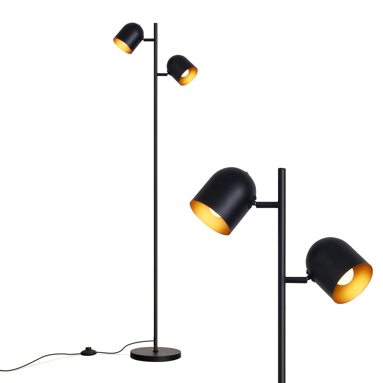 Nettlife Stehlampe Wohnzimmer Schwarz Metall Industrielle Retro Leselampe 2 E14 Fassungen, 350° schwenkbar, ohne Leuchtmittel, Stehleuchte Leselampe Retro für Schlafzimmer Wohnzimmer