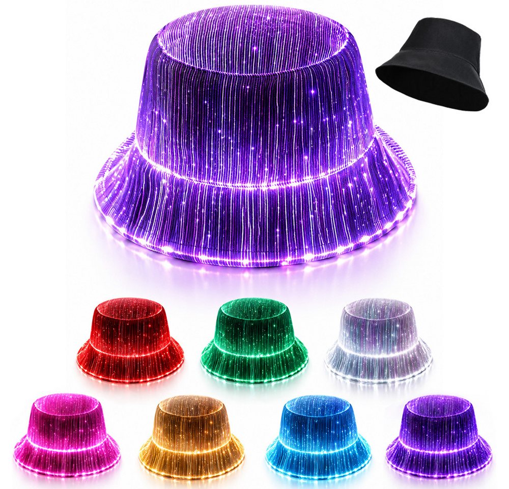 PRIISF Verkleidungsmaske LED Lichtmütze Neon Disko Farbblinkende Fischerhut Blitz Leuchtkappe, (LED-Hut verstellbar beleuchtet, 7 Farben für Damen und Herren, mit blinkender LED-Krempe lustig beleuchtet), Kostüm Mütze für Weihnachten Halloween Geburtstag