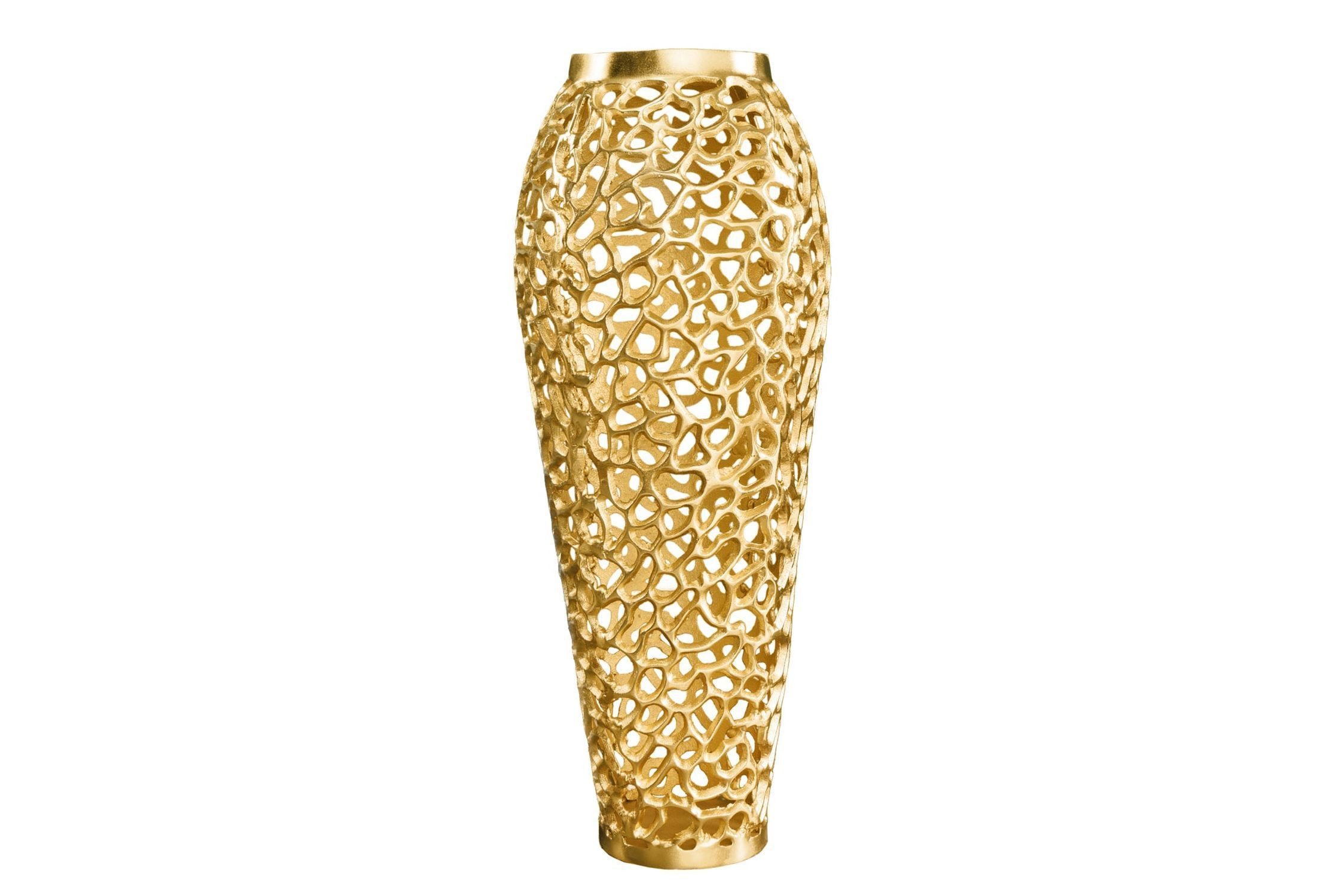 Licht-Erlebnisse Dekovase PAULA, Metall groß H: 64 cm Ø 26 cm in Gold Handarbeit dekorativ