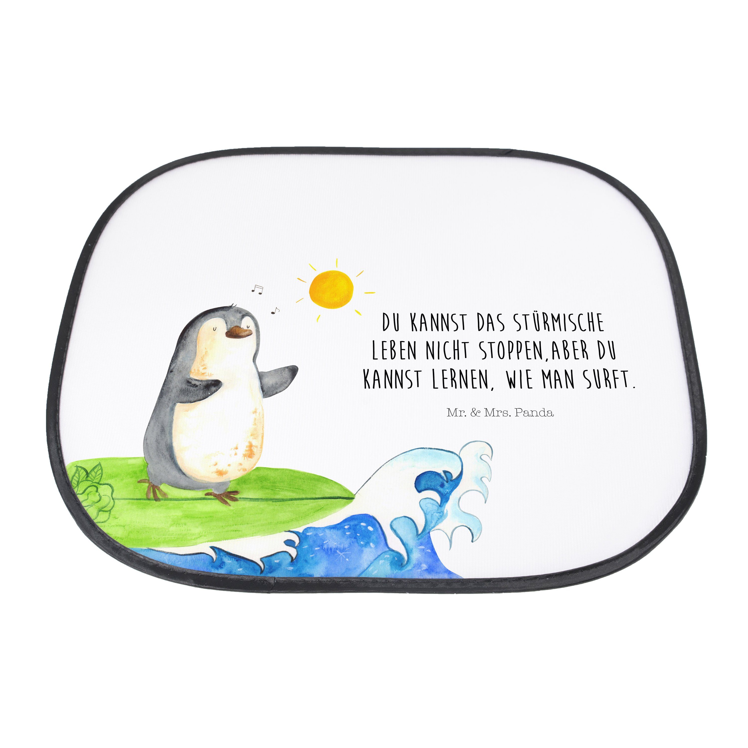 Sonnenschutz Pinguin Mr. Wellen Seidenmatt Sonnenblende, Surfer - & Panda, motiviert, Geschenk, - rei, Weiß Mrs