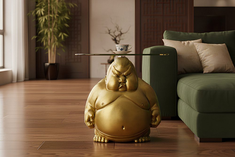 riess-ambiente Couchtisch SUMO 55cm gold - Skulptur, Glas, Ringer, handgefertigt, modern, rund (Einzelartikel, 1-St), Markanter Beistelltisch - ideal als dekorativer Akzent im Wohnzimmer