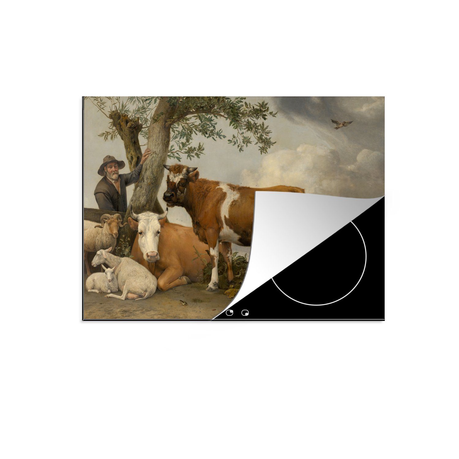 MuchoWow Herdblende-/Abdeckplatte Der Stier - Gemälde von Paulus Potter, Vinyl, (1 tlg), 71x52 cm, Induktionskochfeld Schutz für die küche, Ceranfeldabdeckung