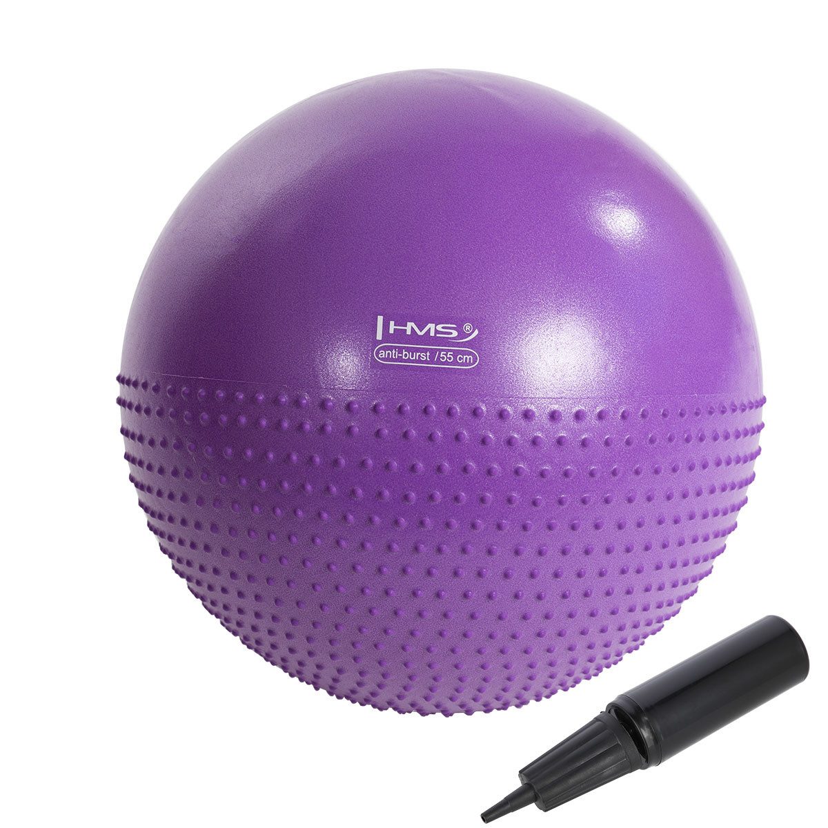 HMS Gymnastikball 55cm Trainingsball Fitnessball Yoga Gymnastik Massagenoppen, belastbar bis 250kg, inkl. Ballpumpe