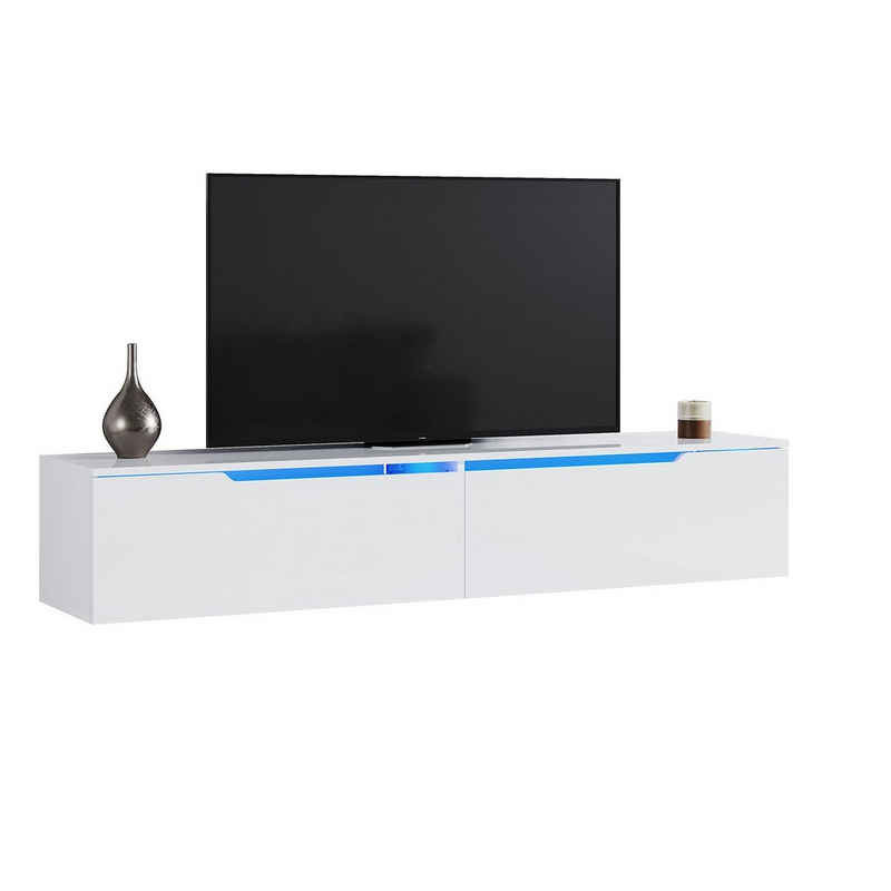 SONNI TV-Schrank Lowboard TV Schrank weiß Hochglanz mit LED-Beleuchtung,hängend/stehend Lowboard, 160cm