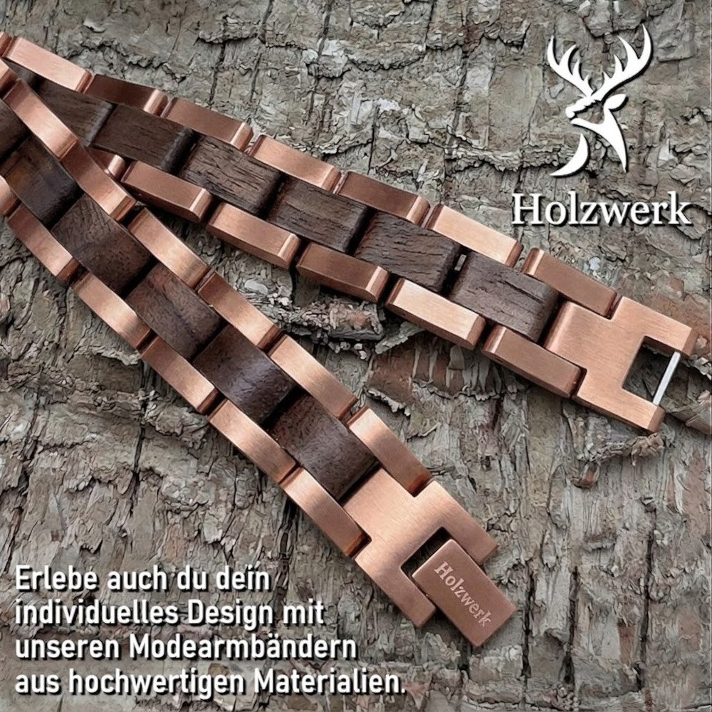 Holzwerk Edelstahlarmband Designer Holz Armband, Armkette Gliederarmband, inklusive Armbandkürzer, Holz Unikate, ideal auch als Geschenk