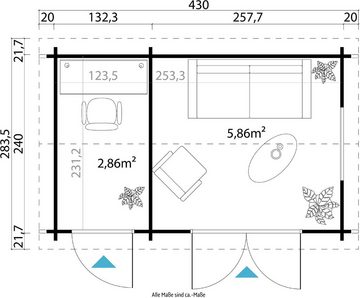 LASITA MAJA Gartenhaus WREXHAM, BxT: 430x288 cm, (Set, inkl. Fussbodenbretter zum verlegen)