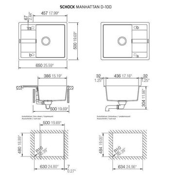 Schock Granitspüle Schock Cristalite Manhattan D-100 U Asphalt GAS Exzenterbedienung, 65/50 cm