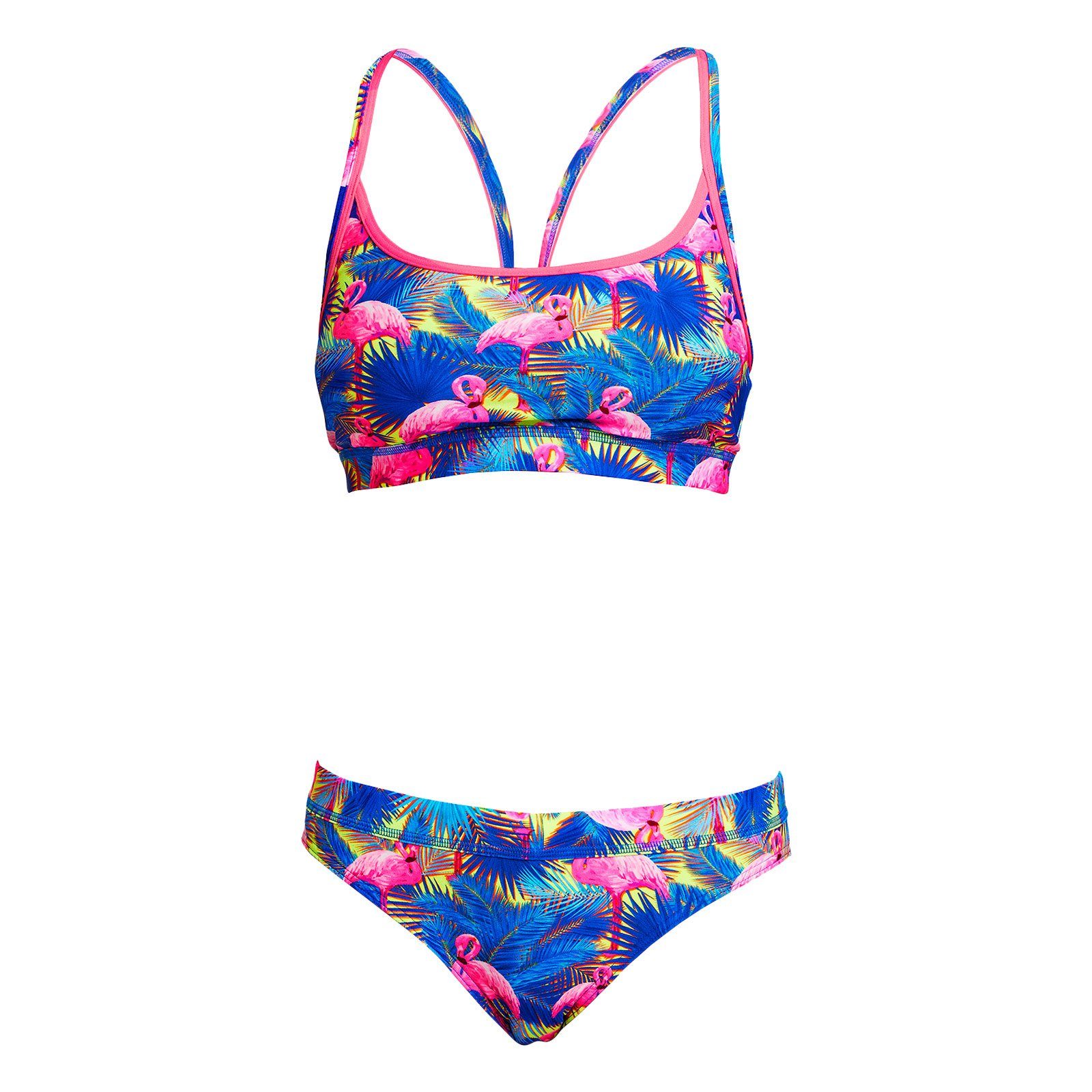 Funkita Bustier-Bikini Mingo Magic mit Flamingos und Palmen in kräftigen Farben | Bustier-Bikinis