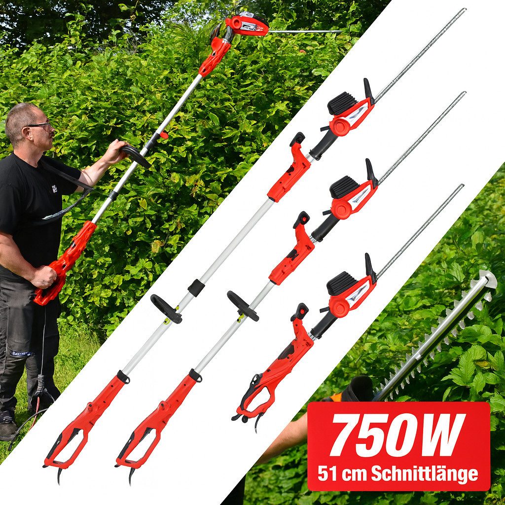 Hecht Teleskop-Heckenschere Elektro 675 mit 51cm Schnittlänge 750W, bis 4 m Arbeitshöhe, 28 mm Schnittstärke