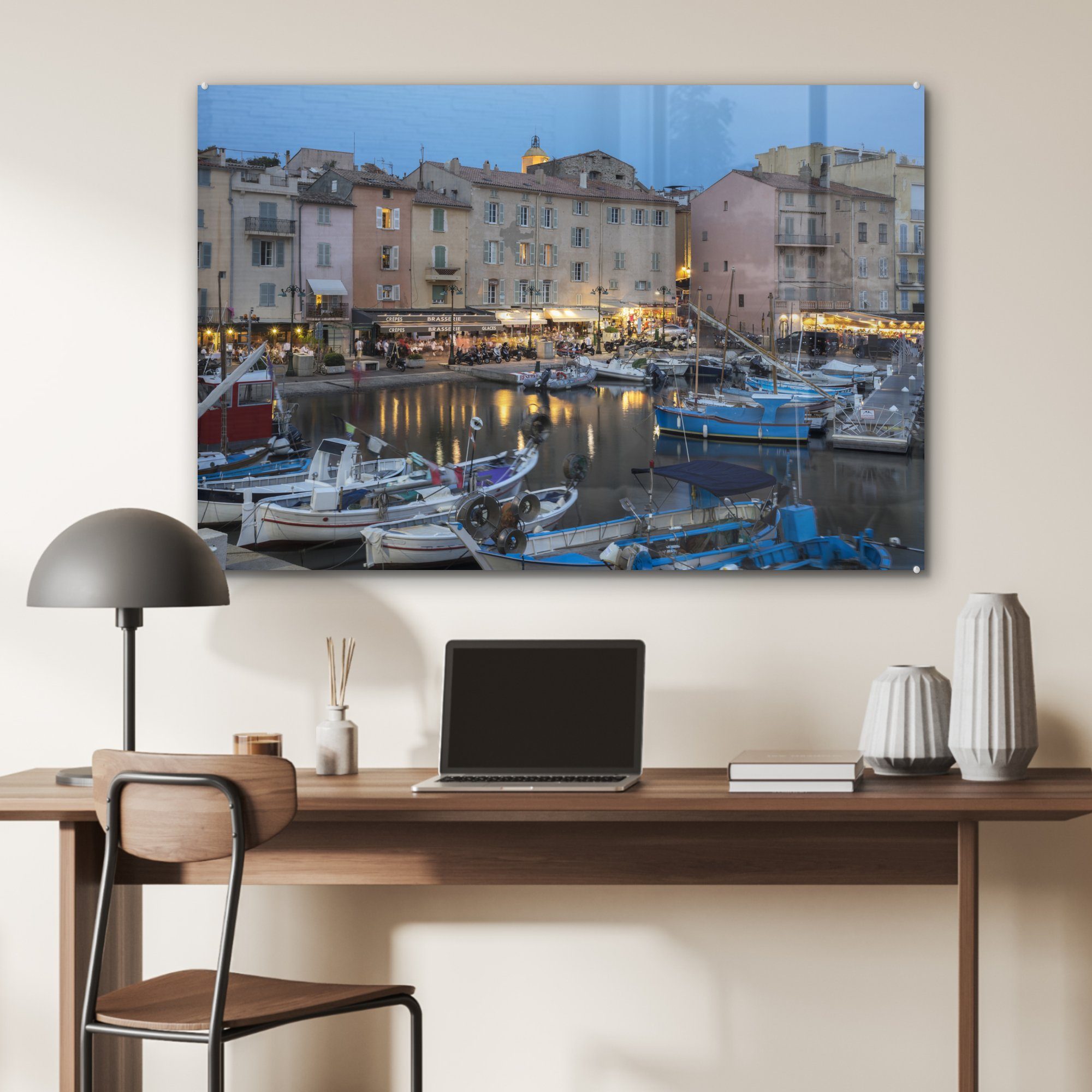 MuchoWow Acrylglasbild Der (1 Abenddämmerung St), in Acrylglasbilder Schlafzimmer Hafen in von Saint-Tropez & der Wohnzimmer Frankreich