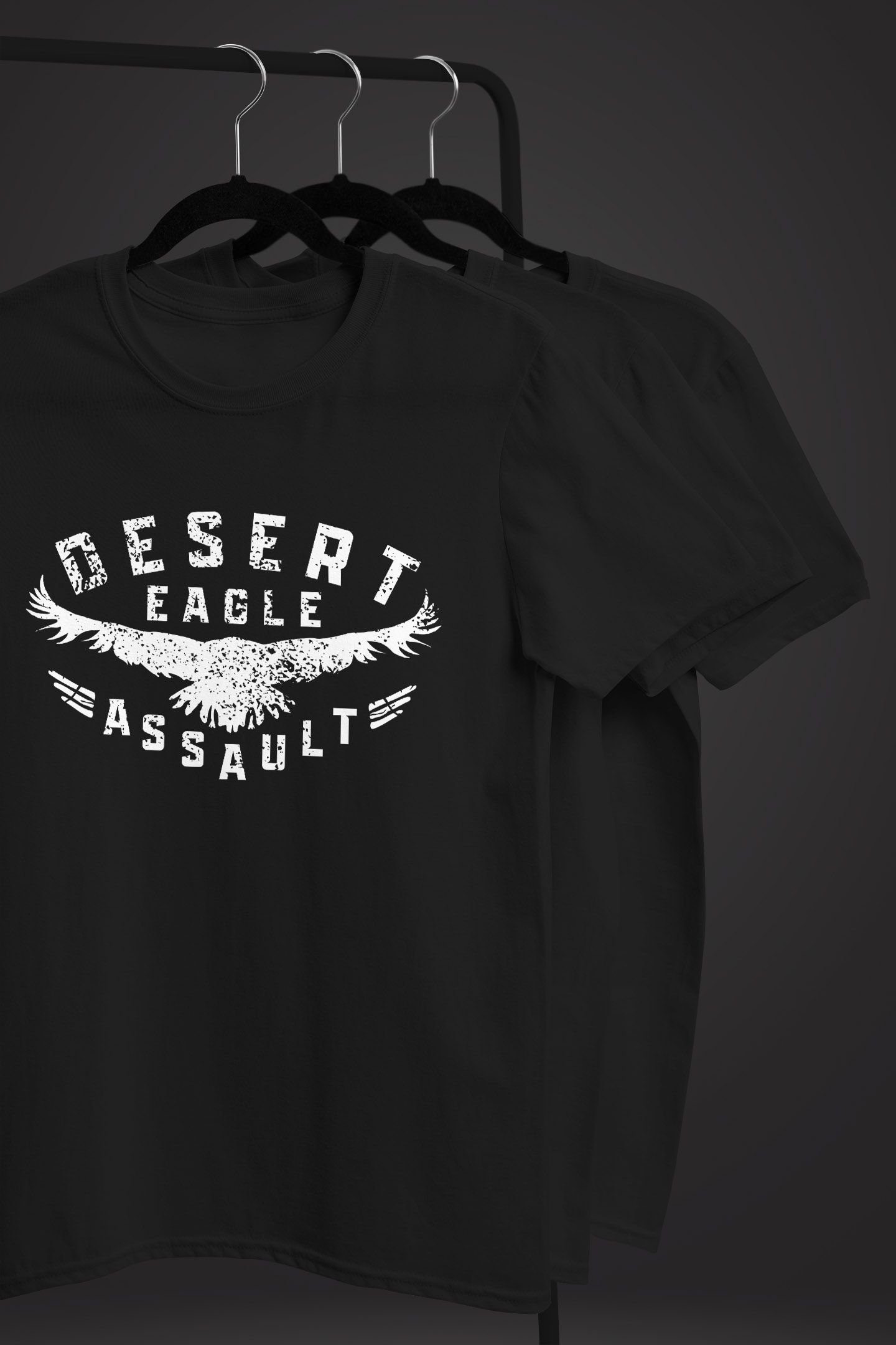 Desert Neverless® Print Assault Herren Eagle Print-Shirt T-Shirt schwarz Printshirt Streetstyle Aufschrift Fashion Adler mit Neverless