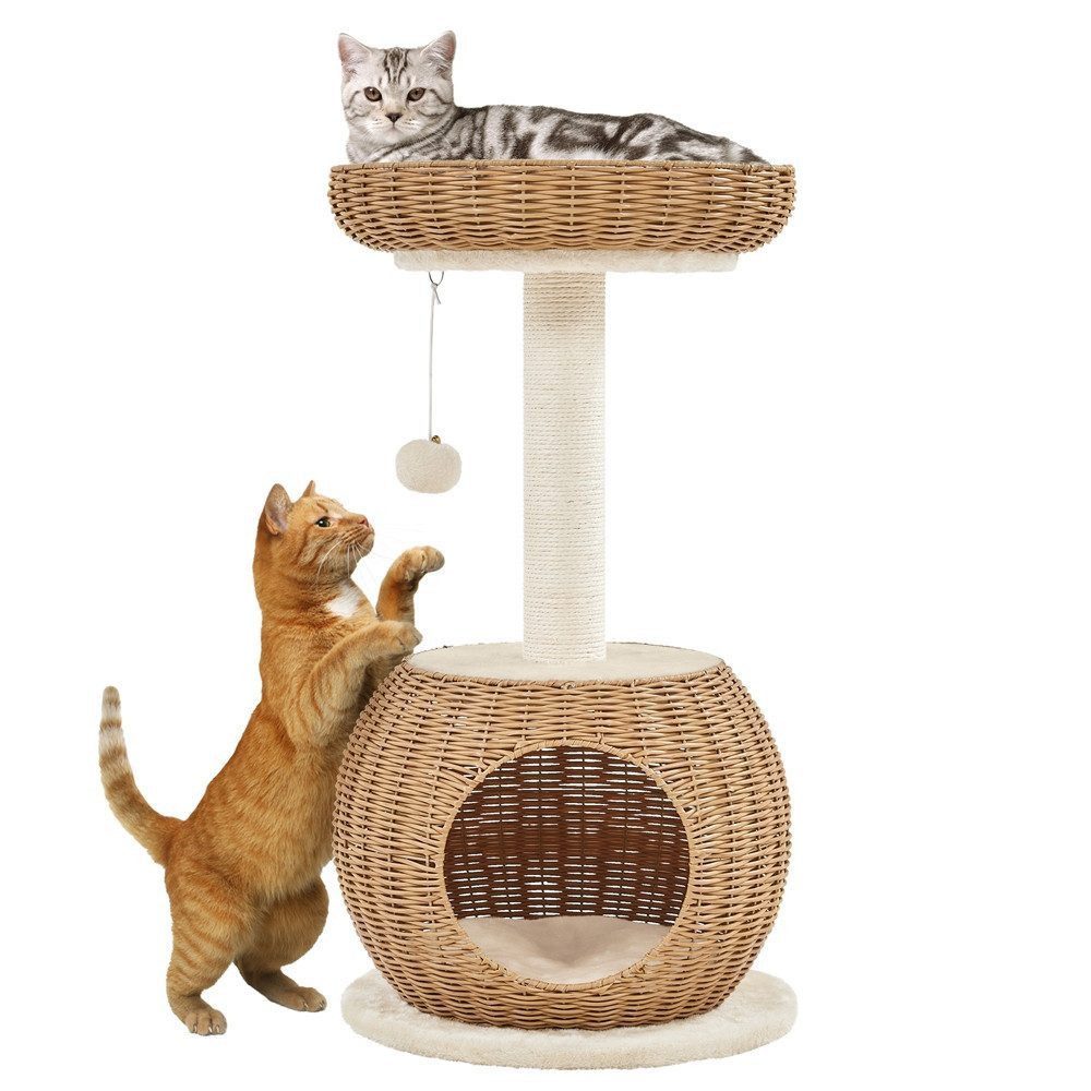 Yaheetech Kratzbaum 75 cm (H), mit Katzenkorb & Liegemulde & Hängender Plüschball