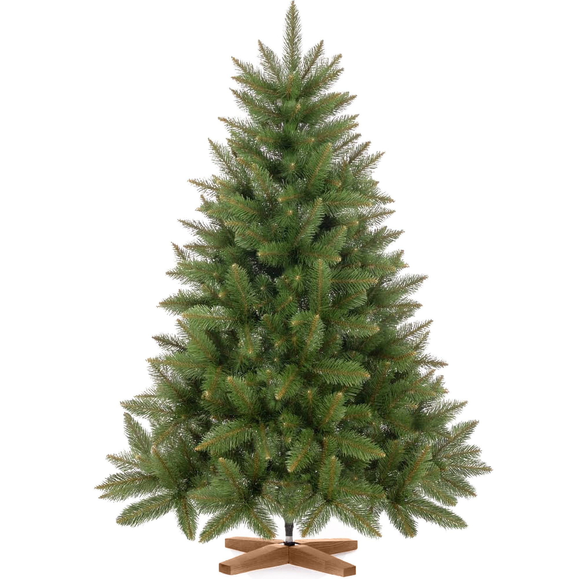 Fairytrees Künstlicher Weihnachtsbaum FT01, Fichte Natur, mit grünem Stamm und Echtholz Baumständer