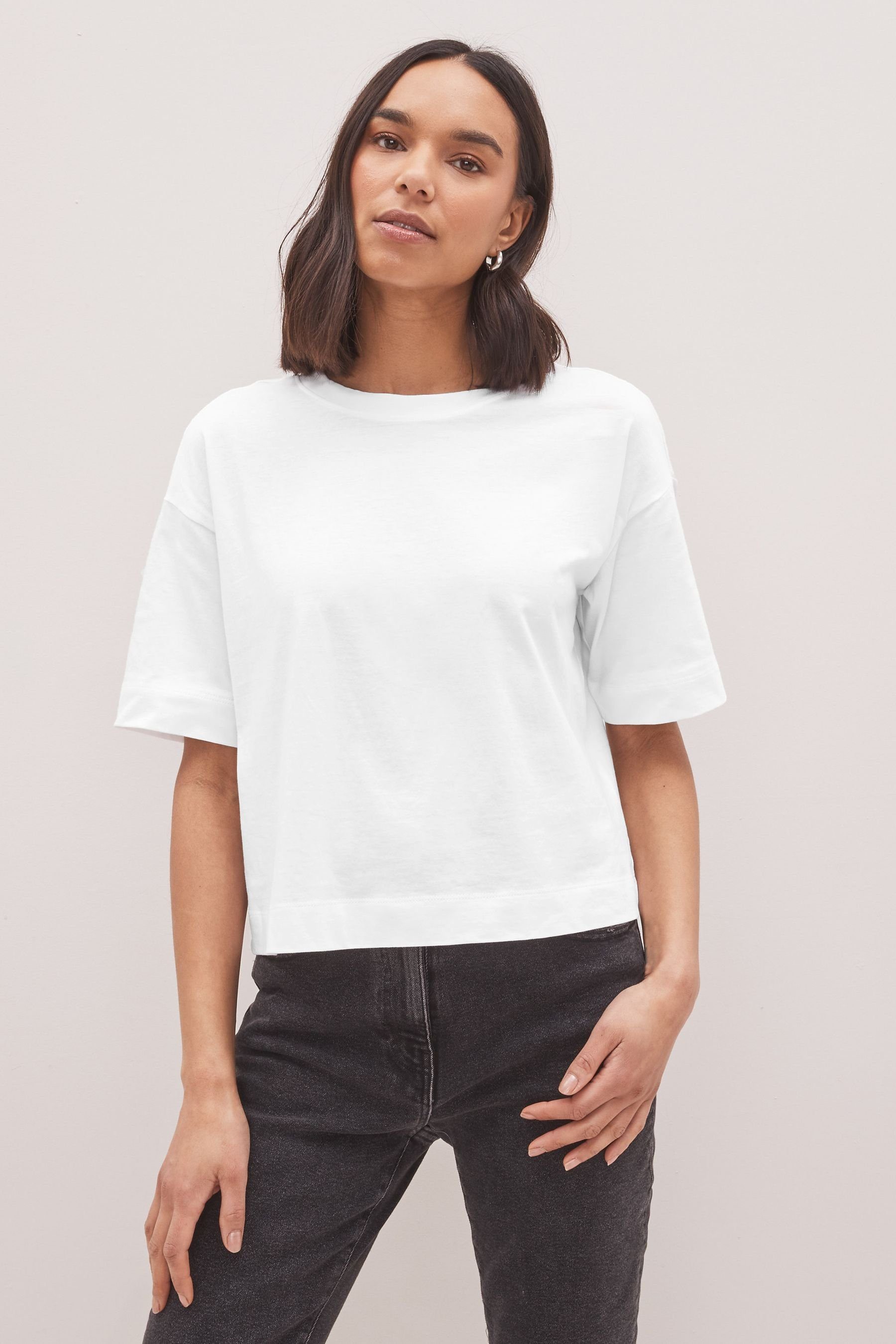 T-Shirt Fit White Relaxed T-Shirt Kastiges Next (1-tlg)