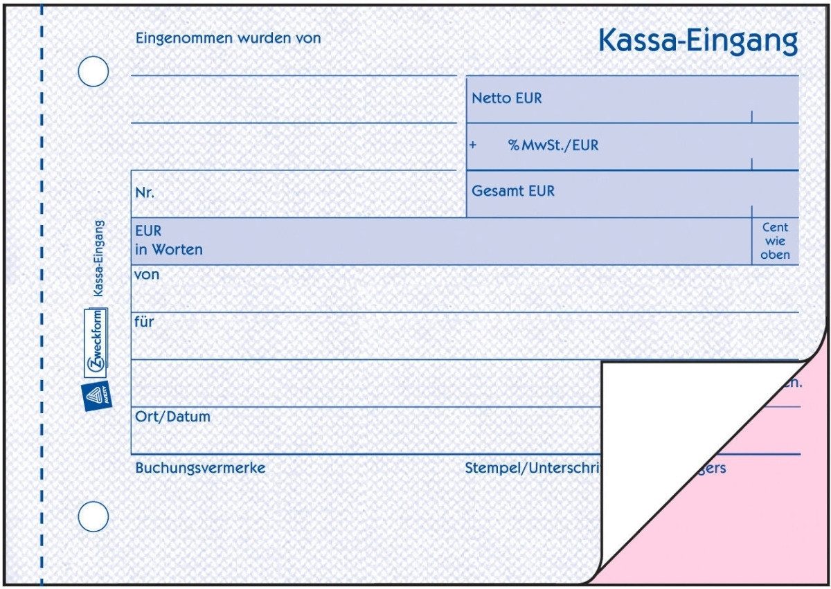 Formularblock Formularbuch Kassa-Eingang A6 quer 2x40 Blatt.