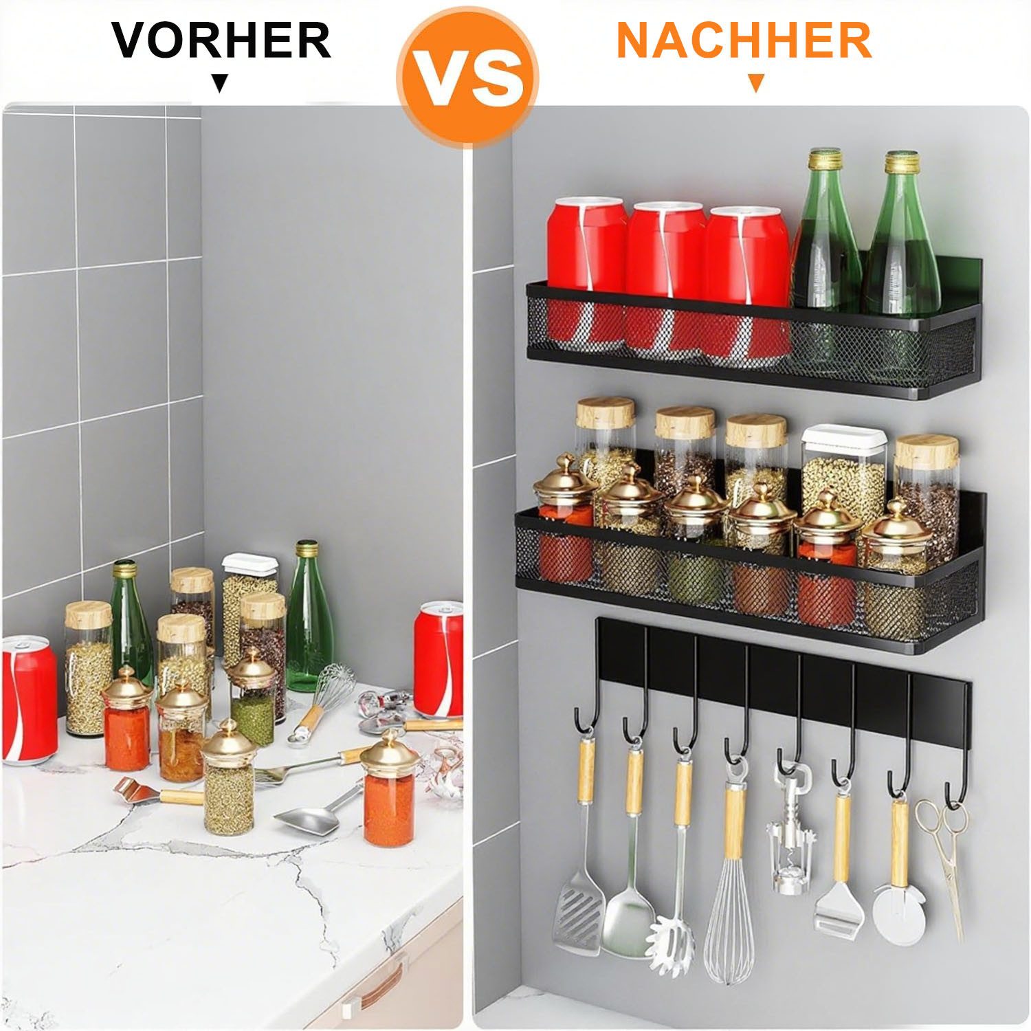 SURFOU Gewürzregal 3 Stück Magnetisches Regal Gewürzregal für Kühlschrank Organizer, Hängeregal Küche ohne bohren für Küchenorganisation und Aufbewahrung