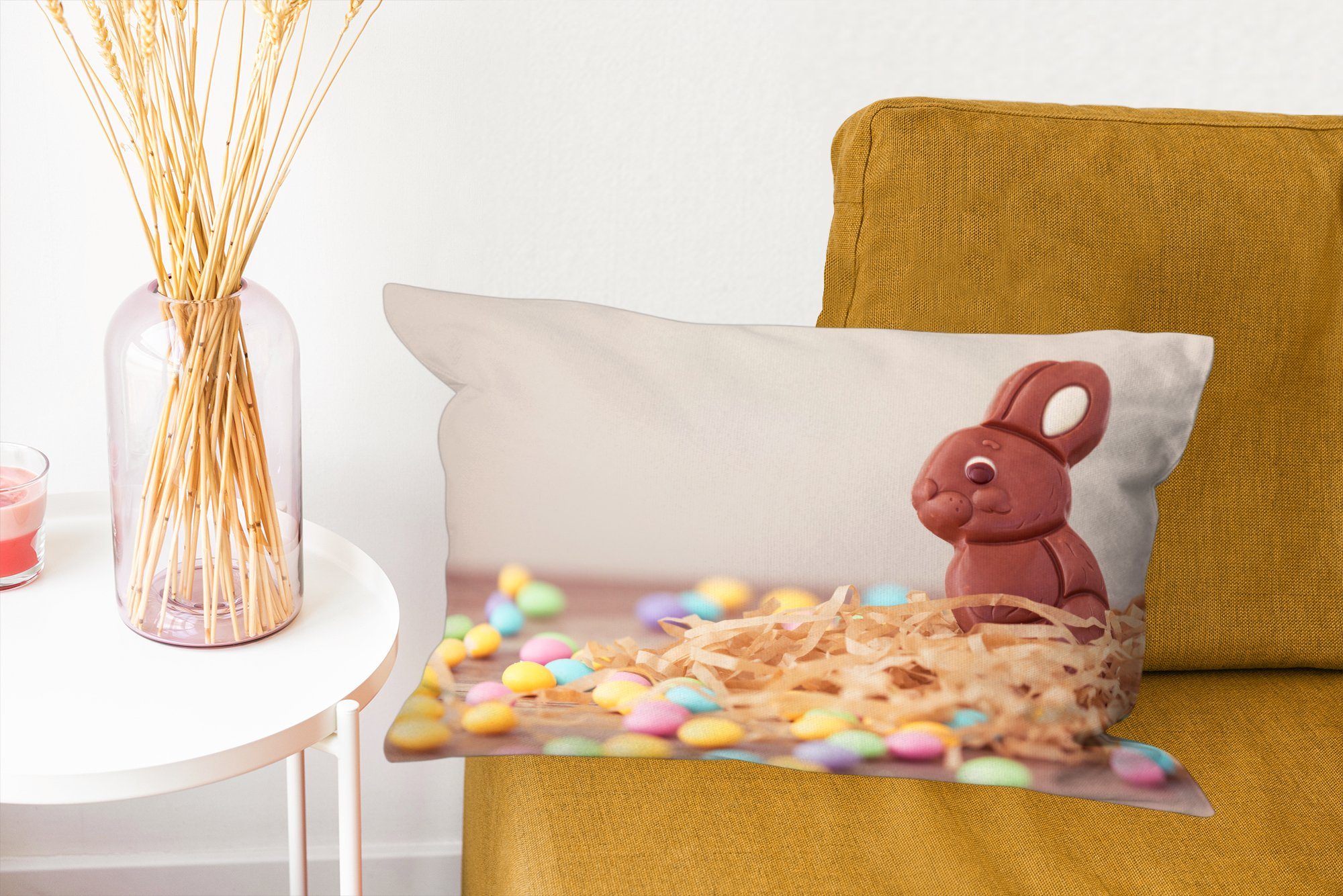 kleinen Ostern, Schokoladenhase mit Füllung, Eiern Schlafzimmer Dekokissen Zierkissen, mit Wohzimmer Ein Dekoration, MuchoWow zu Dekokissen