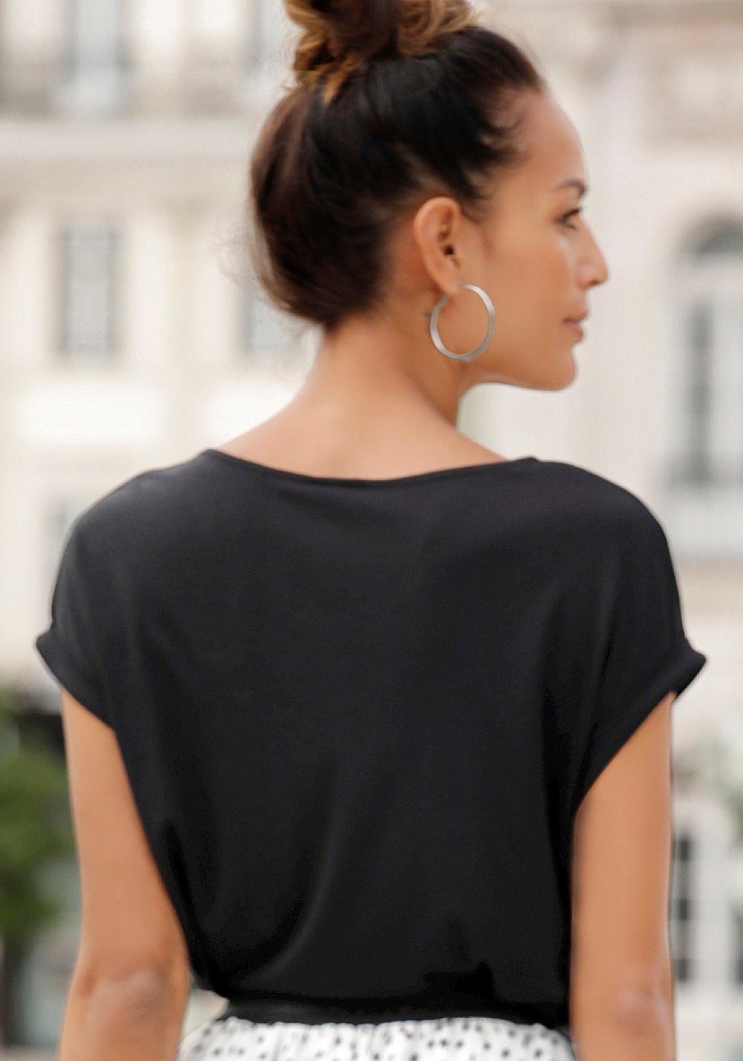 LASCANA Kurzarmshirt mit Rundhalsausschnitt, Jerseyware, Ärmelaufschlag, Basic