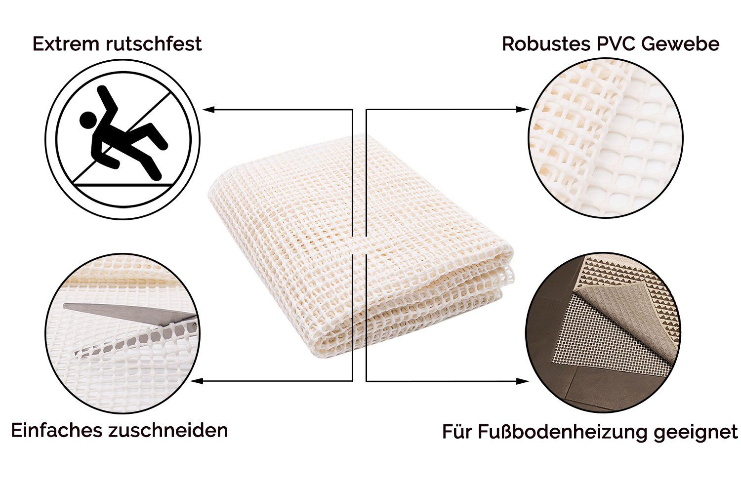 ZOLLNER Antirutsch Teppichunterlage, 60 x 120 cm, 100% Polyvinylchlorid (PVC)