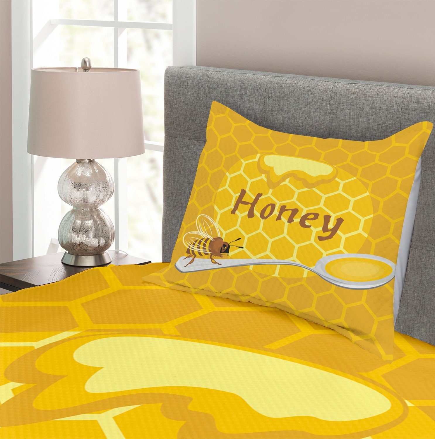 Bienenwabe Bee voll Kissenbezügen mit Tagesdecke Set Abakuhaus, Waschbar, Honig Löffel