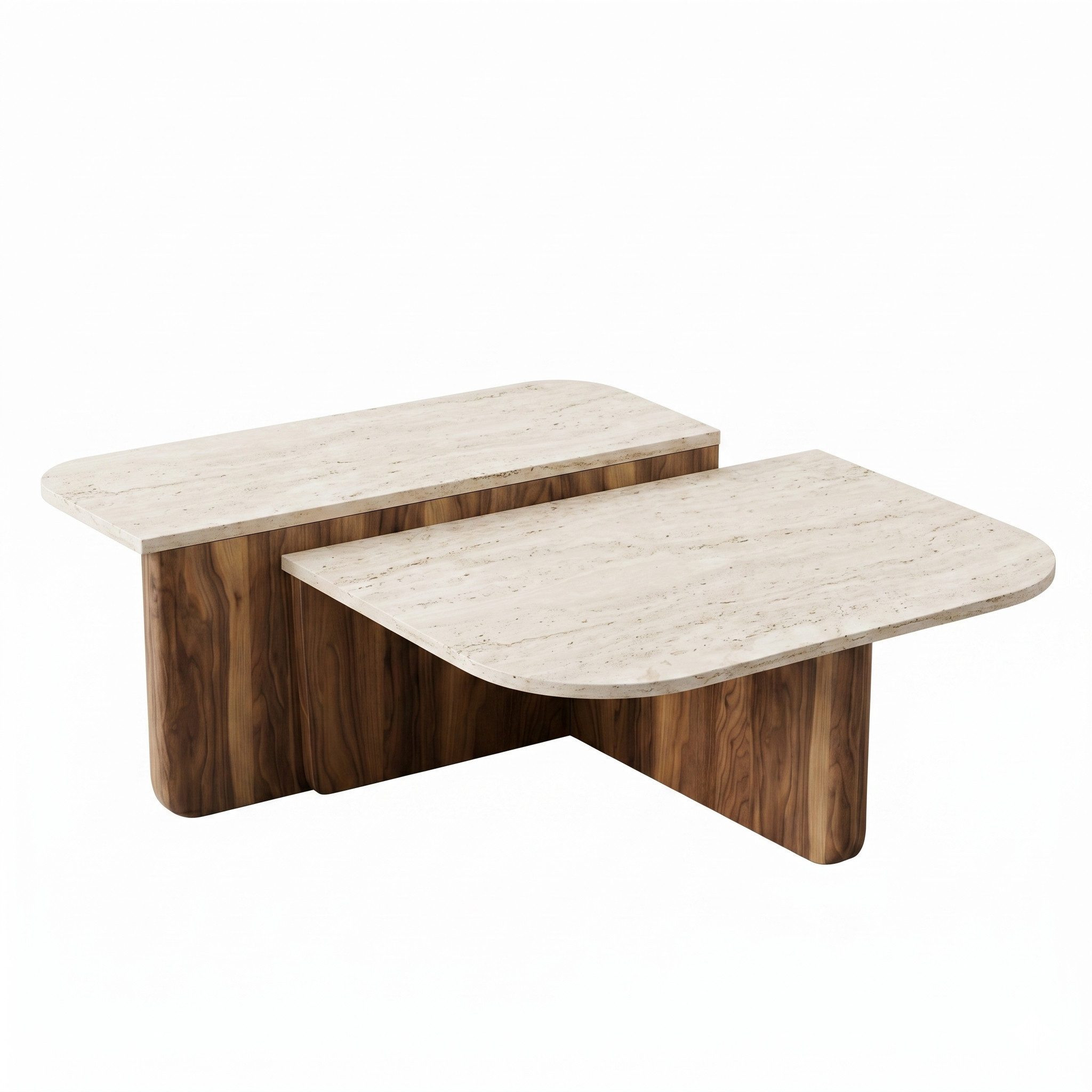 moebel17 Couchtisch 90×90 cm in Beige Braun Travertin-Optik, moderner L-Form Couchtisch (Packung, 1-St., Besteht aus 1 Couchtisch), Pflegeleichte Oberfläche, Granitoptik