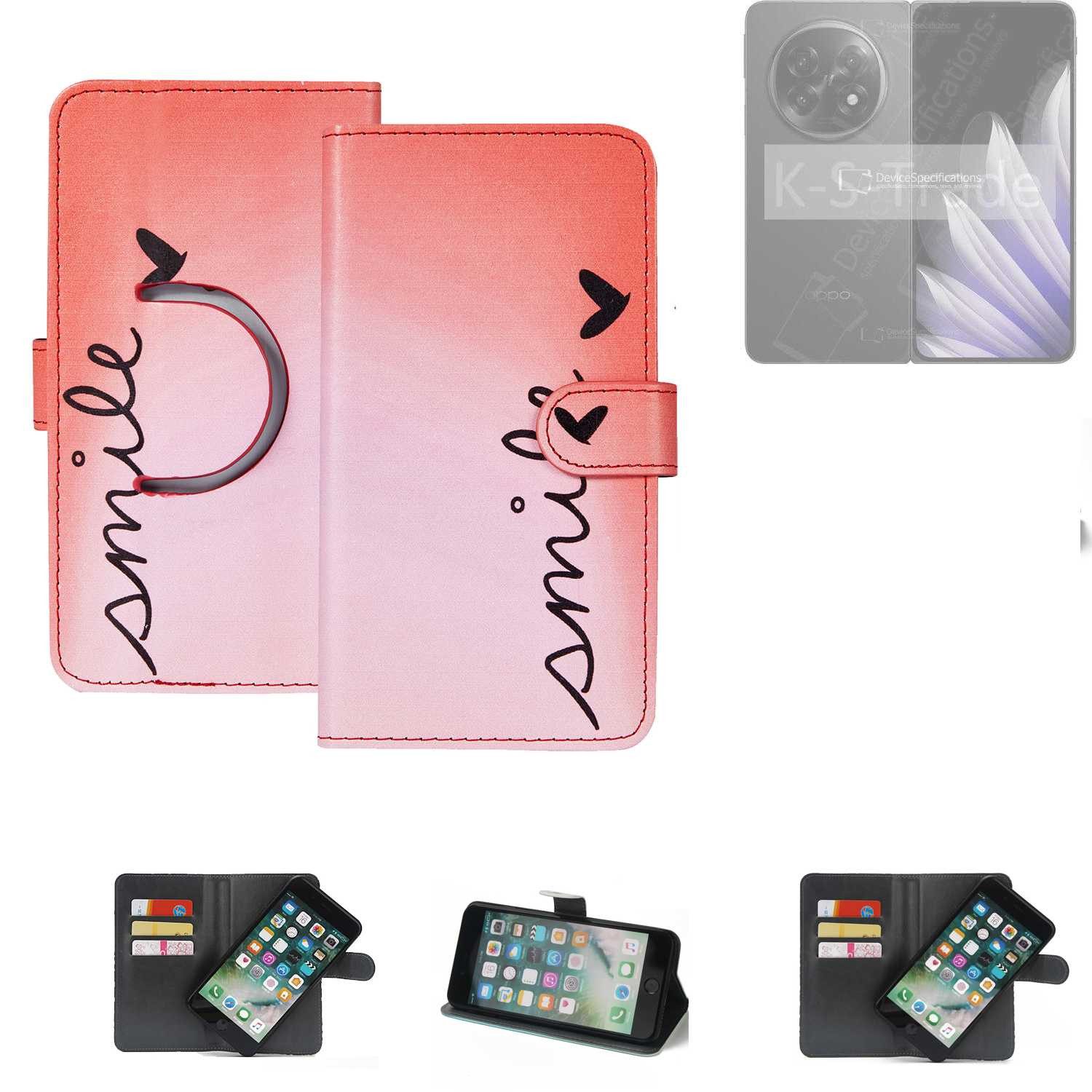 K-S-Trade Handyhülle für Oppo Find N5 CPH2671, Schutzhülle Handyhülle Hülle cover bookstyle Etui “smile“