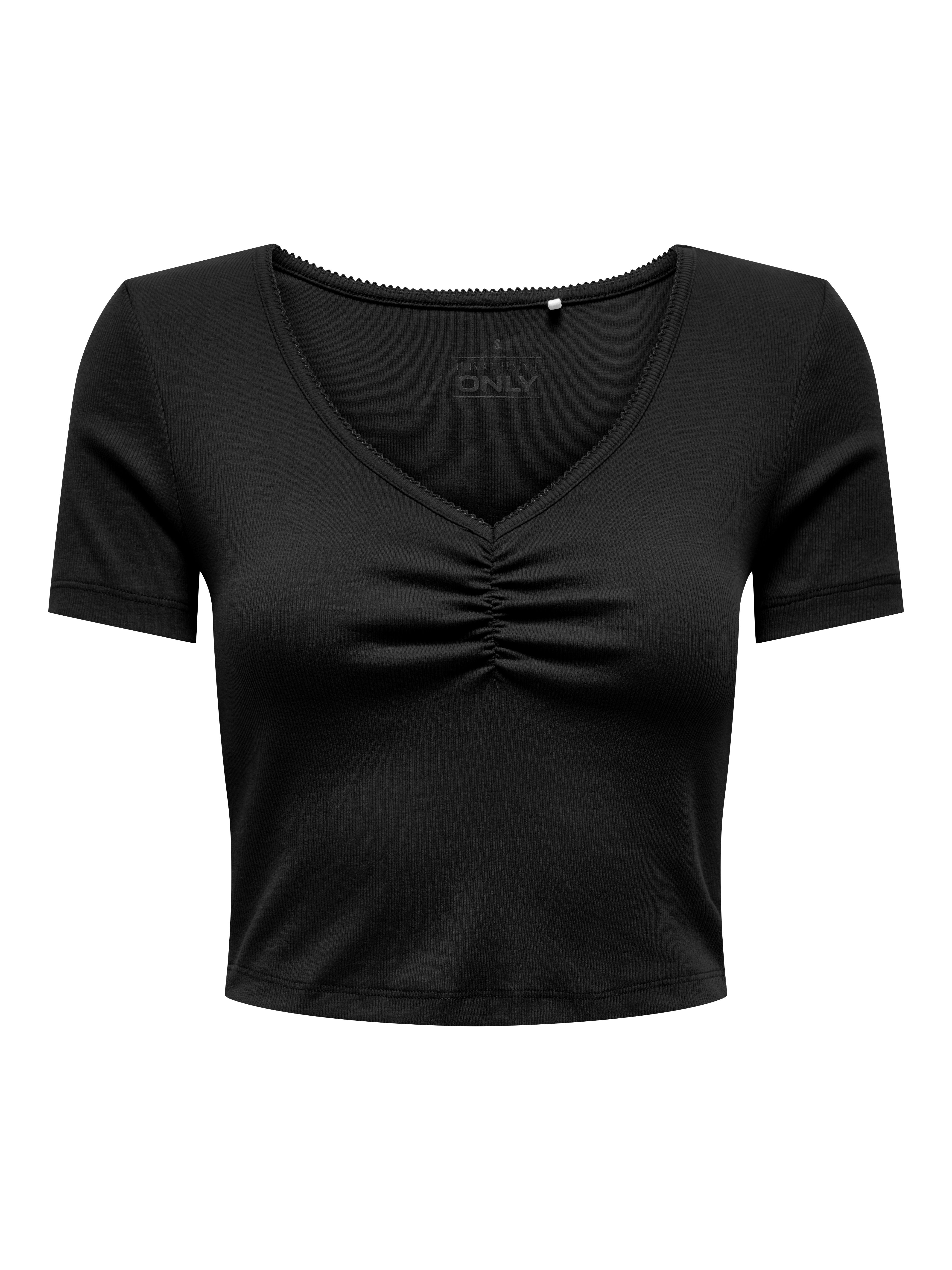 ONLY Kurzarmshirt ONLBETTY LIFE S/S SCALLOP V-NECK CC JRS mit Raffung am Au günstig online kaufen