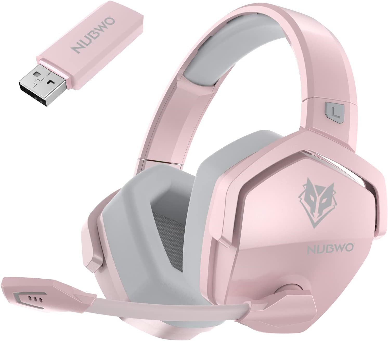 NUBWO mit Mikrofon für PS5 PS4 PC 100h Akku Gaming-Headset (Extra lange Akkulaufzeit von bis zu 100 Stunden garantiert unterbrechungsfreies Gaming auch bei langen Sessions ohne Aufladen, 2,4 GHz + BT Gaming Kopfhörer mit 50mm Treiber & langer Laufzeit)