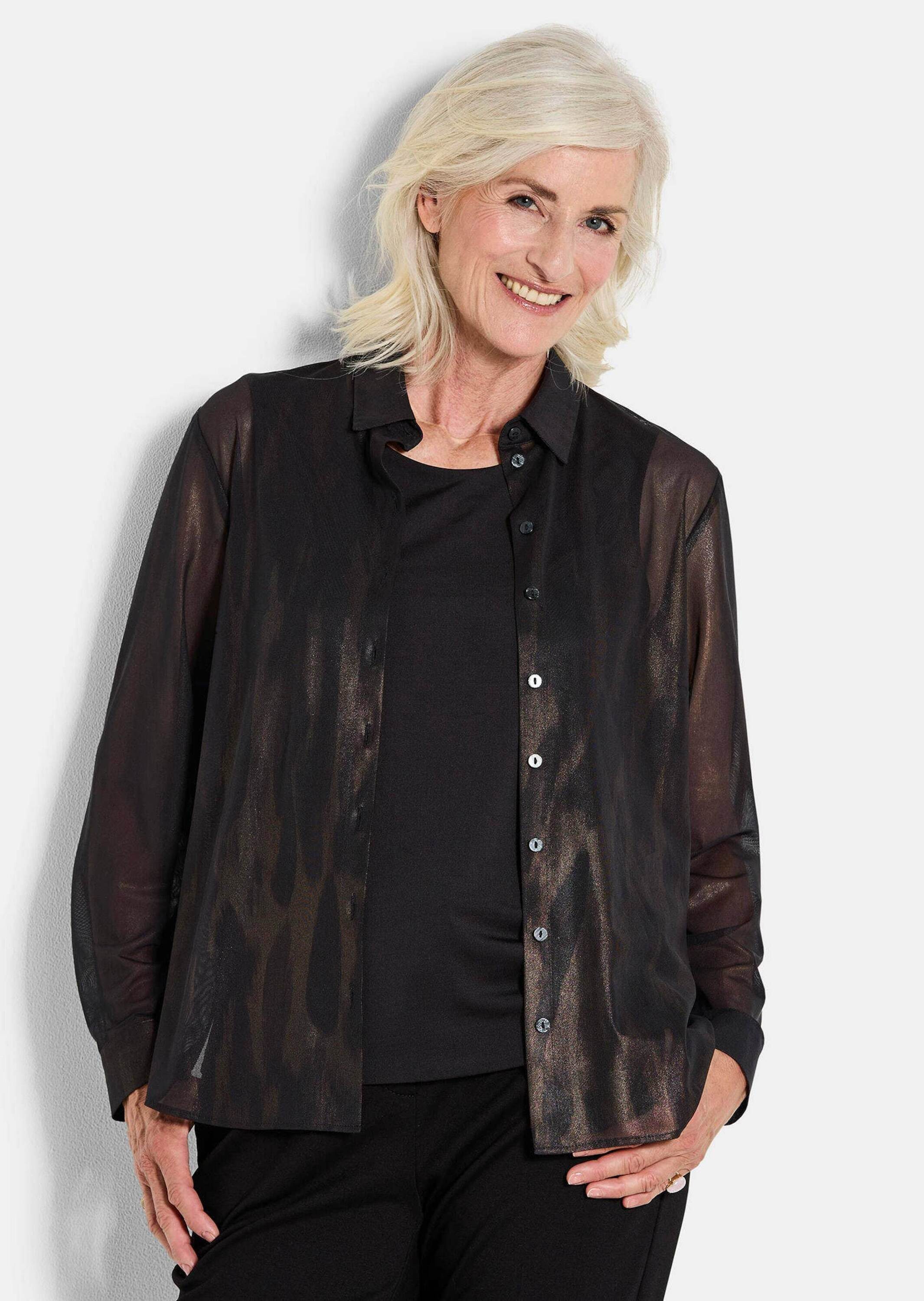 GOLDNER Hemdbluse Edle Metallic-Bluse mit Hemdkragen Semitransparente Print günstig online kaufen
