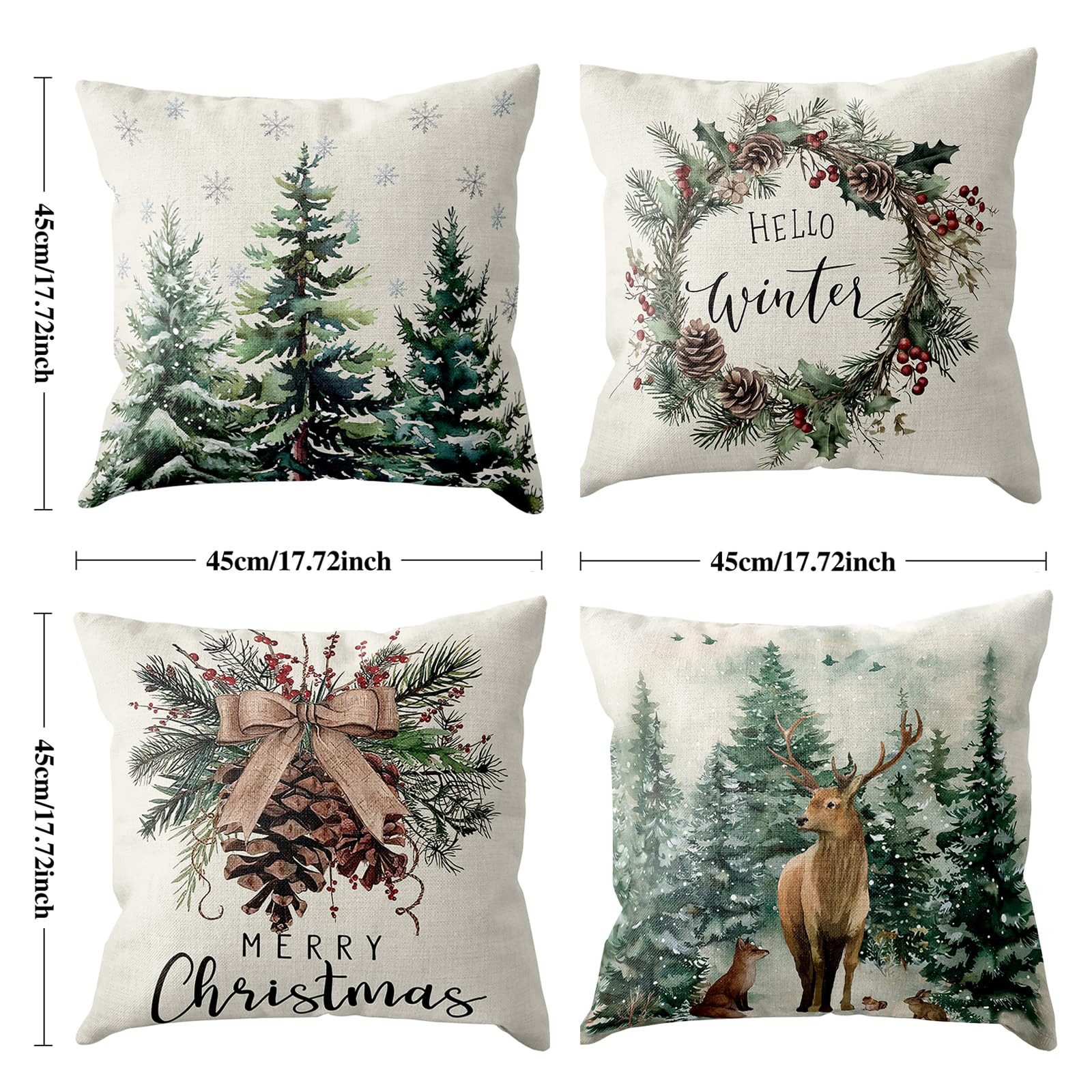 FOUORTUNATE-BEE Kissenbezüge Kissenbezug Weihnachten 45x45 4er Set, Leinen günstig online kaufen