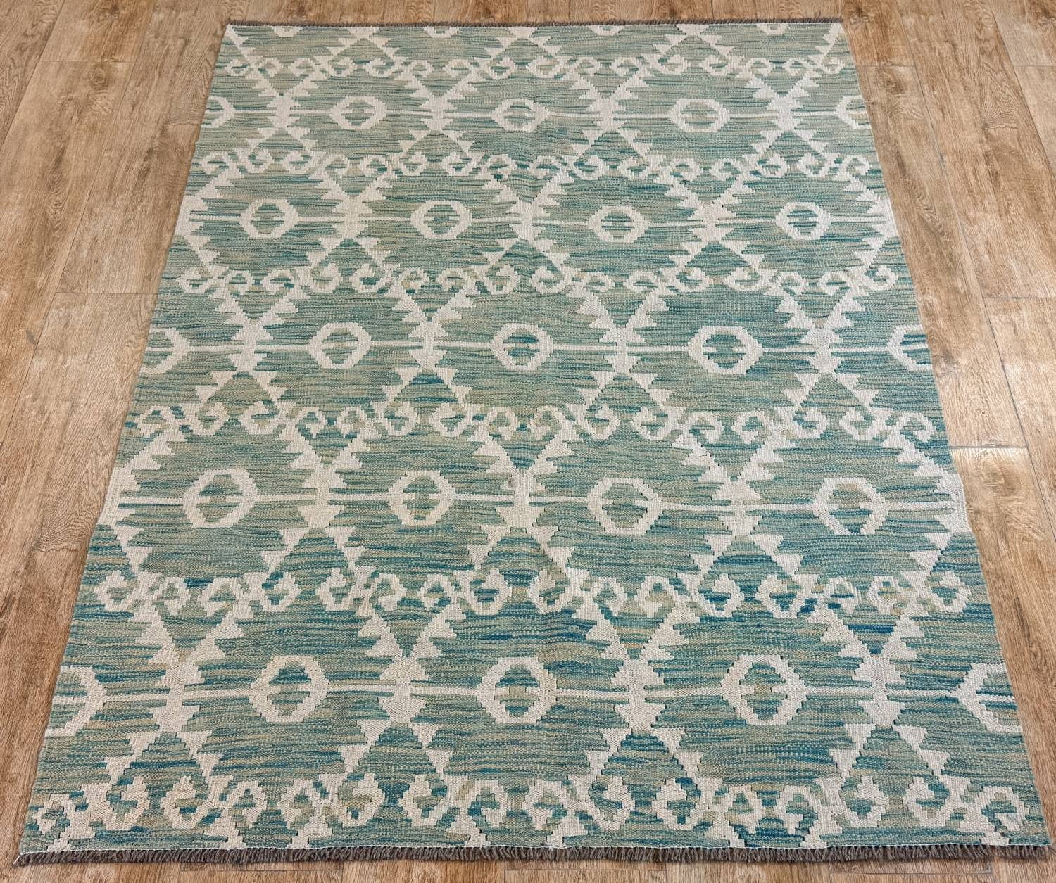 Rug Studios Teppich KELIM ORIGINAL HANDGEARBEITET, Rechteckig, Höhe: 5 mm, Handgefertigt, 128 x 177 cm, Türkis-Aqua