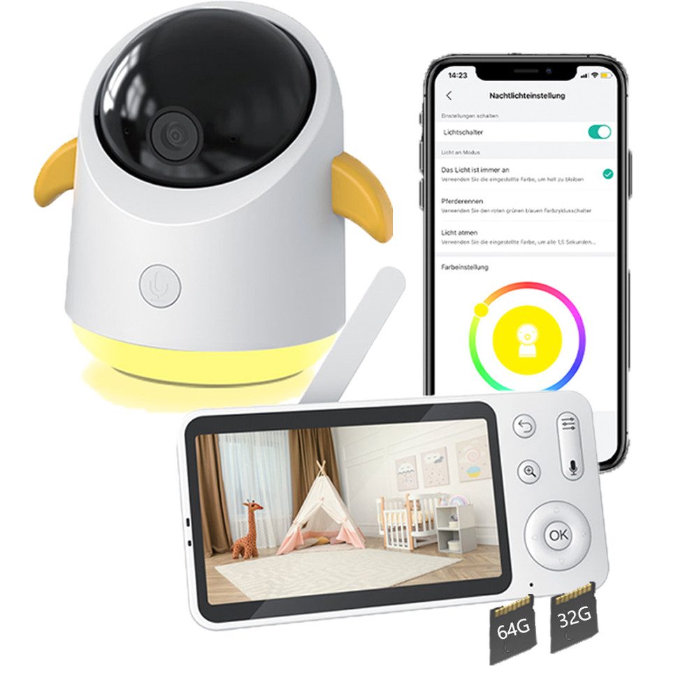 Babyphone Babyphone mit Kamera 2K 5 Zoll WLAN Video babyfone mit32&64G Karte