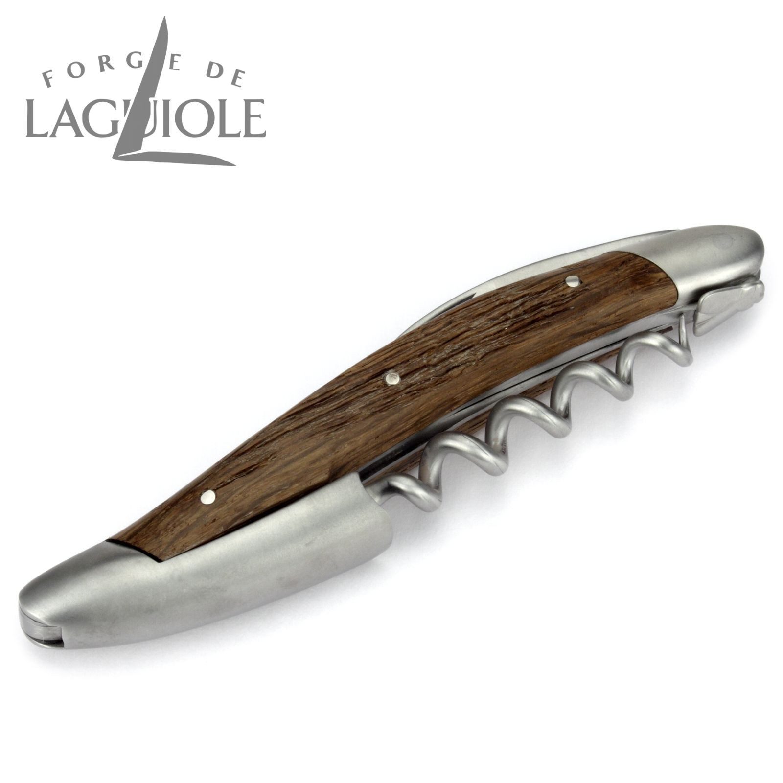 Forge de Laguiole Weinflaschenöffner SOM1 CHFE SAT, Laguiole Kellnermesser - Griff fossile Mooreiche - Edelstahl satiniert