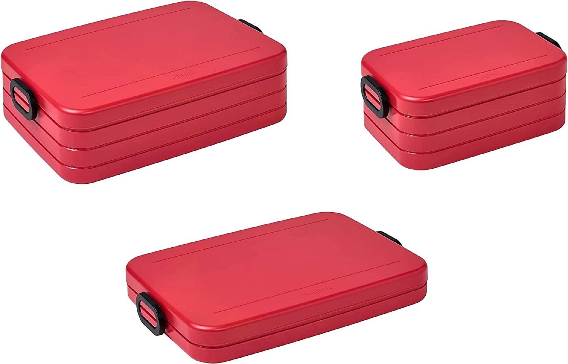 Mepal Lunchbox Mepal Take a Break Set – Nordic Red – Groß / Klein / Flat – Lunchbox mit Trennwand, Kunststoff, (Set, 3-tlg)