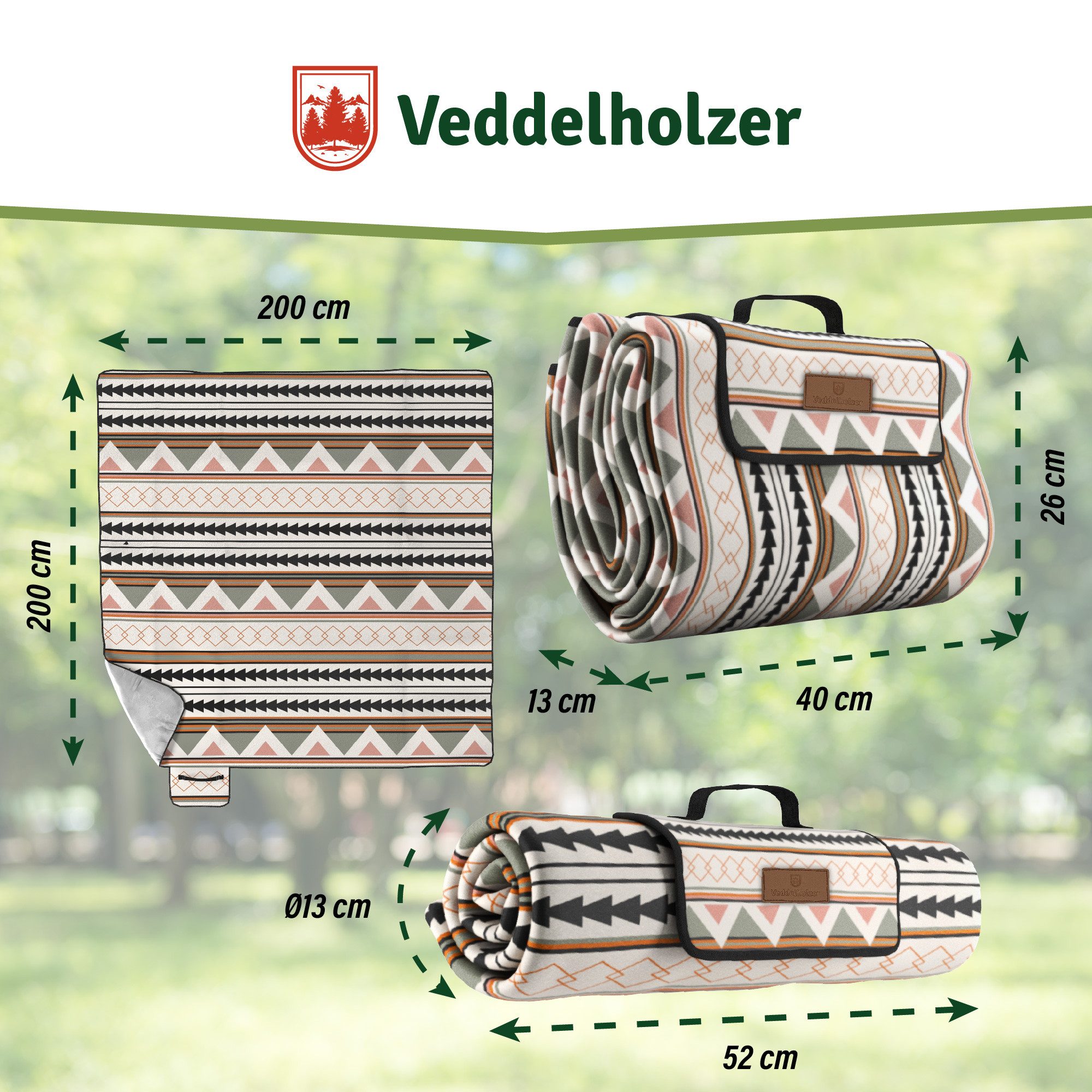 Picknickdecke Stranddecke 2 x 2 m Picknickmatte Isoliert Campingdecke Wasserdicht, Veddelholzer, Outdoor, Camping, Strand, Park, Festival