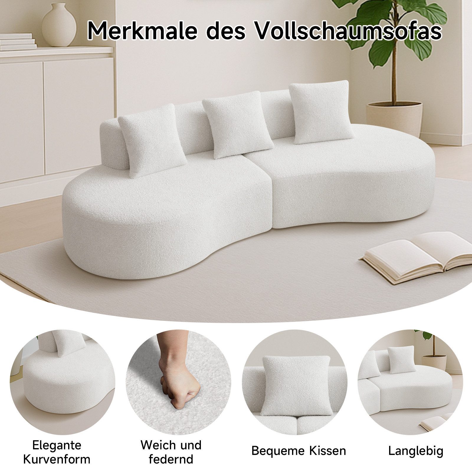 i@home Ottomane Komprimiertes Sofa, Gebogenes Sofa, Bequem und Stylish, Ohne Montage, 277*103*68(L*W*H), Weiß/Blau/Grau
