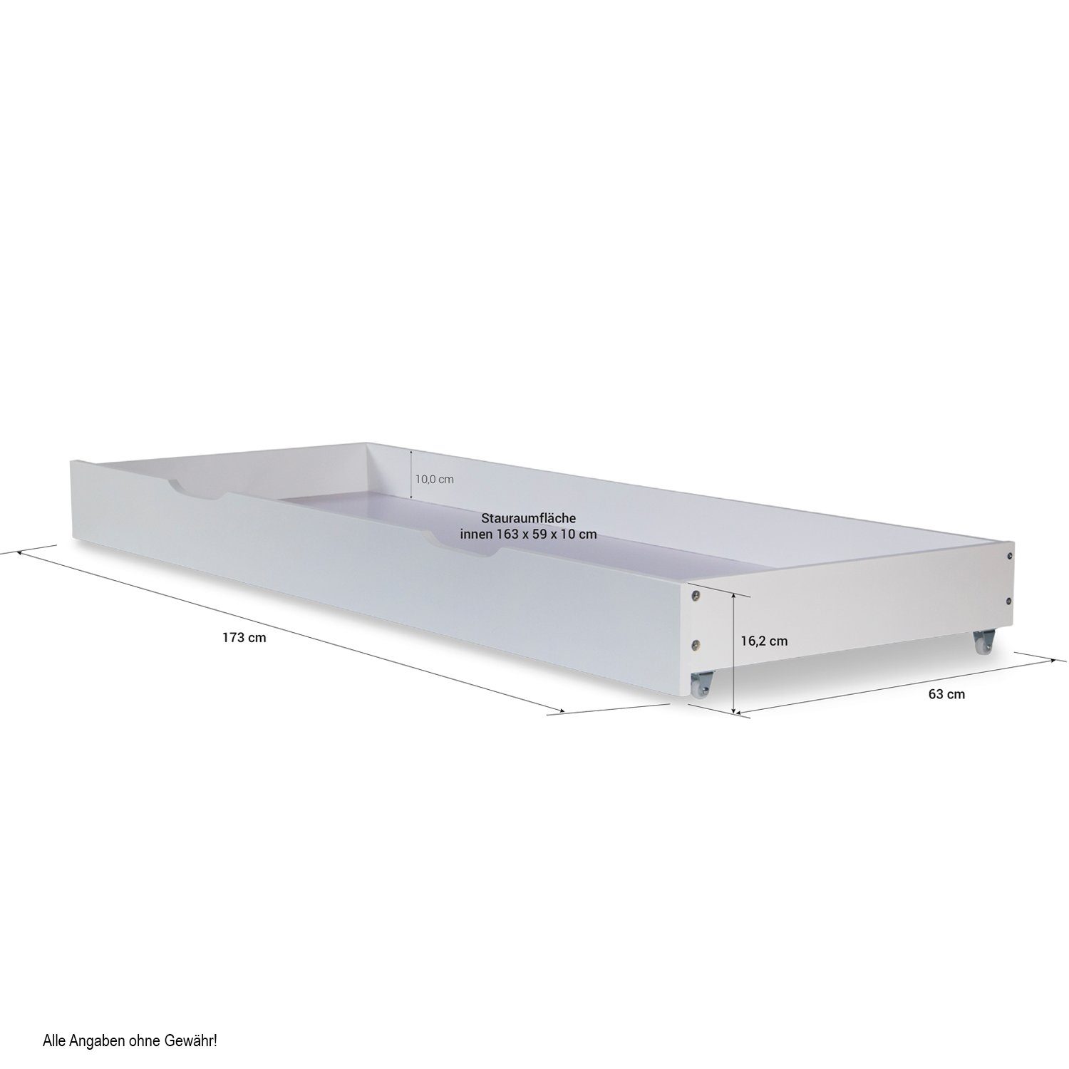 Homestyle4u Bed Drawer, Wooden Storage Box, White, on Wheels, W/H/D 173x16x63 cm, Storage Space