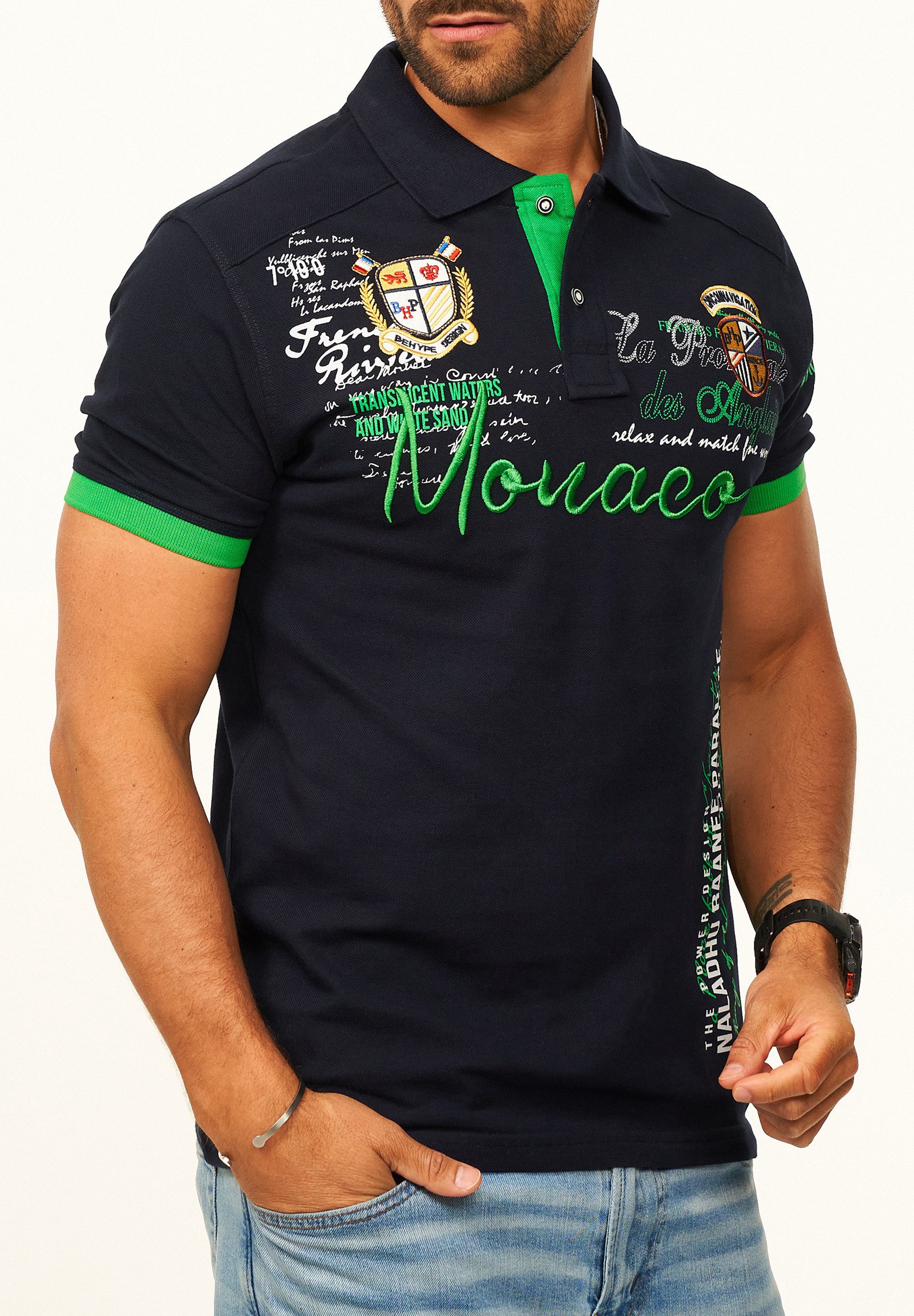 behype Poloshirt mit Stickerei als Freizeit Polo T-Shirt - Polo-Hemd für Herren Kurzarm Polohemd im Regular-Fit in Piqué-Qualität für Männer