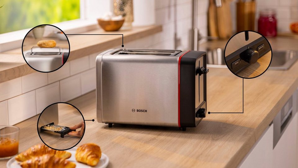 BOSCH Toaster MyMoment TAT6M420, 2 Schlitze, für 2 Scheiben, 970 W, integr.  Brötchenaufsatz, Auftau-/Aufwärmfunktion, Brotzentrierung