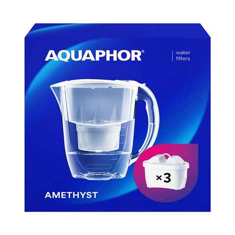 AQUAPHOR Wasserfilter SET Amethyst weiß inkl. 3 Filterkartuschen MAXFOR+, Zubehör für Filterkartuschen MAXFOR+, +H hartes Wasser & MAXFOR+ Mg. Magnesium, 200 l, Reduziert Kalk, Chlor & weiteren Stoffen. BPA frei