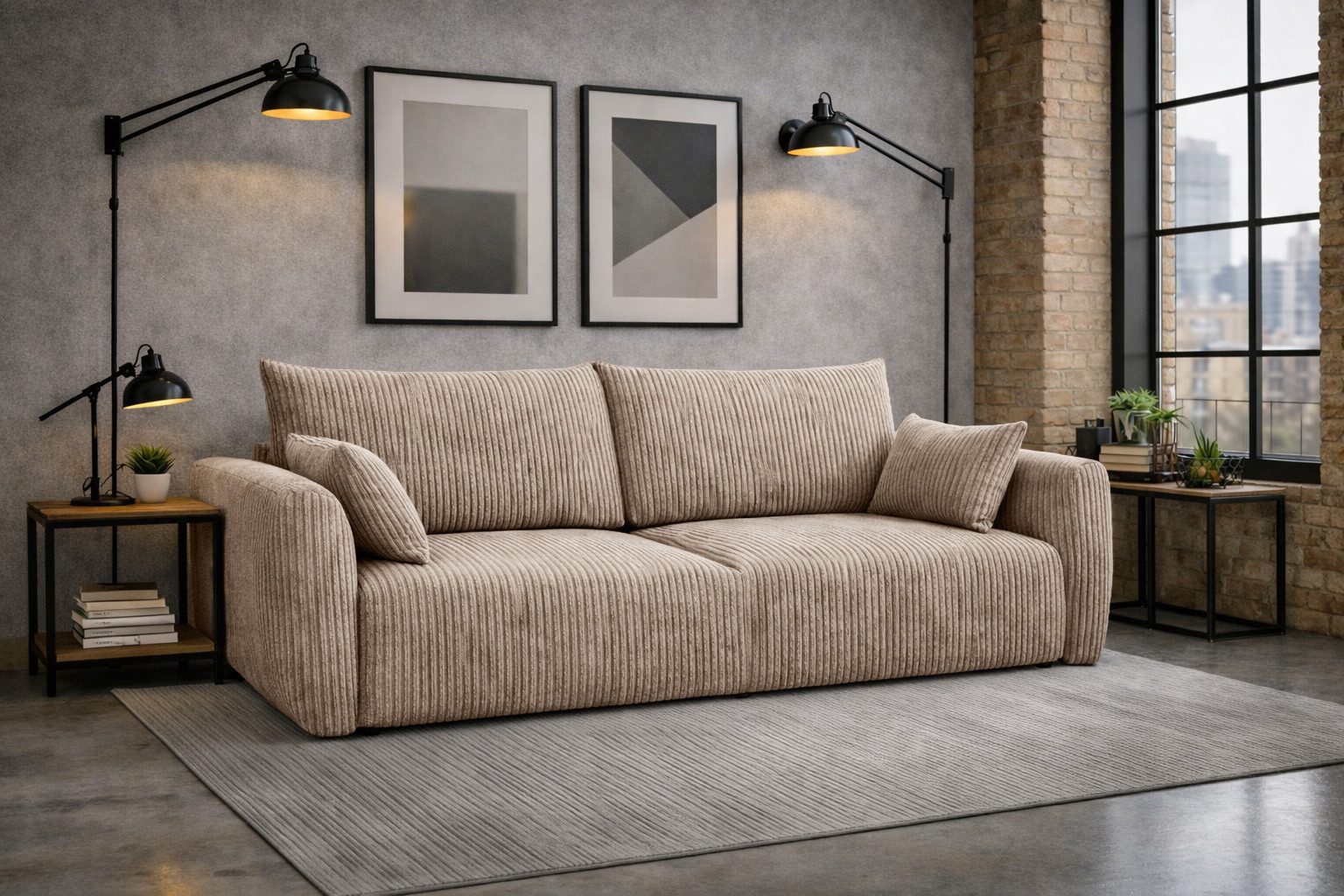 Kaiser Möbel Schlafsofa Sofa mit Schlaffunktion und Bettkasten, Cordstoff Poso, Zephira, Einzelsofa, leichtgängige Schlaffunktion,pflegeleichter Cordstoff