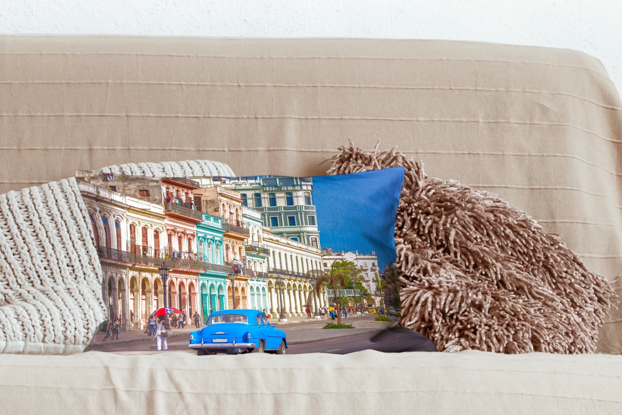 Kuba bei in Farbenfrohe Architektur spanische MuchoWow Zierkissen, Dekokissen Schlafzimmer Dekoration, Wohzimmer mit Dekokissen Füllung, Nordamerika,