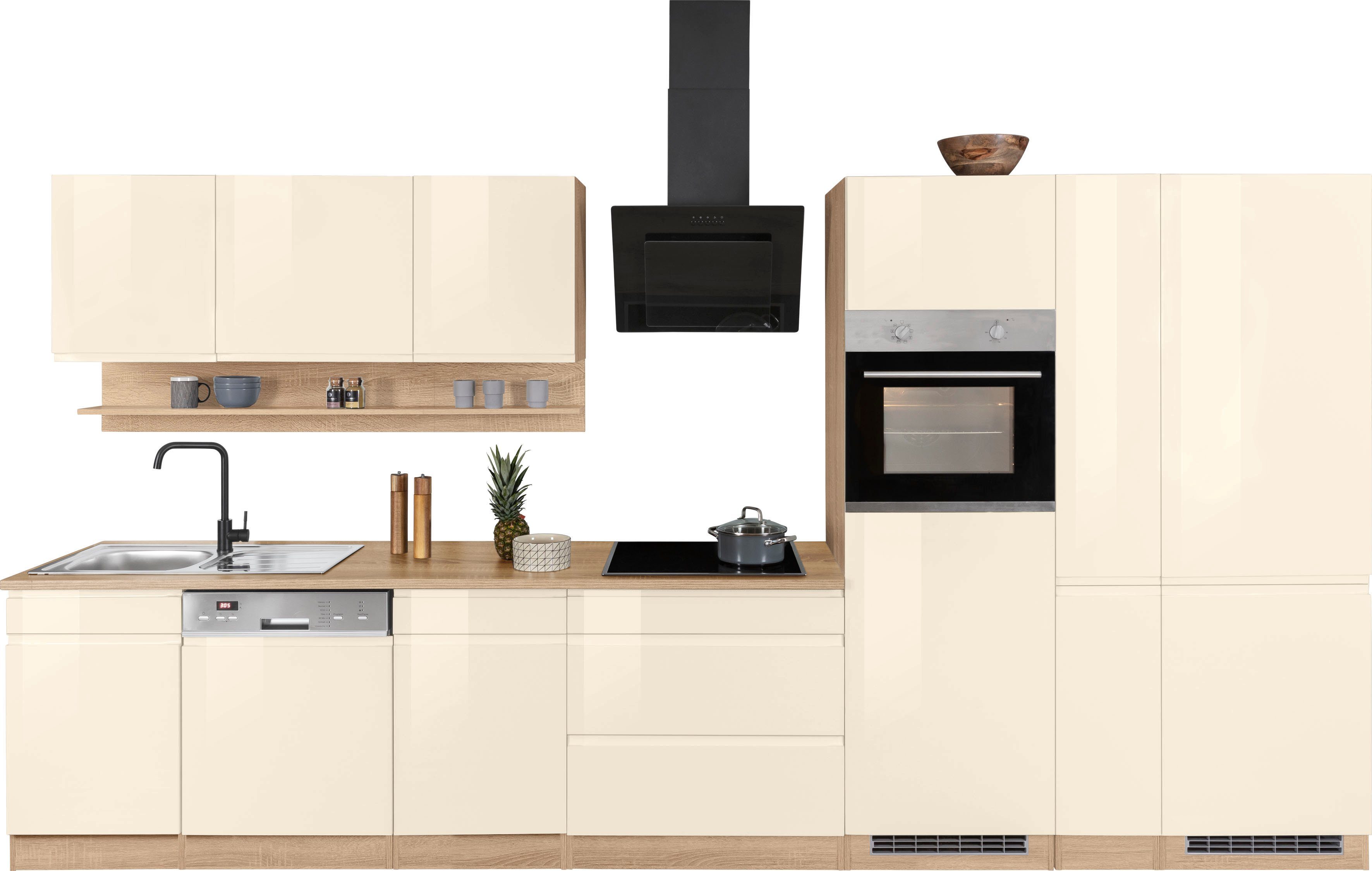 KOCHSTATION Küchenzeile KS-Virginia, Breite 390 cm, mit Glaskeramik-oder Induktionskochfeld