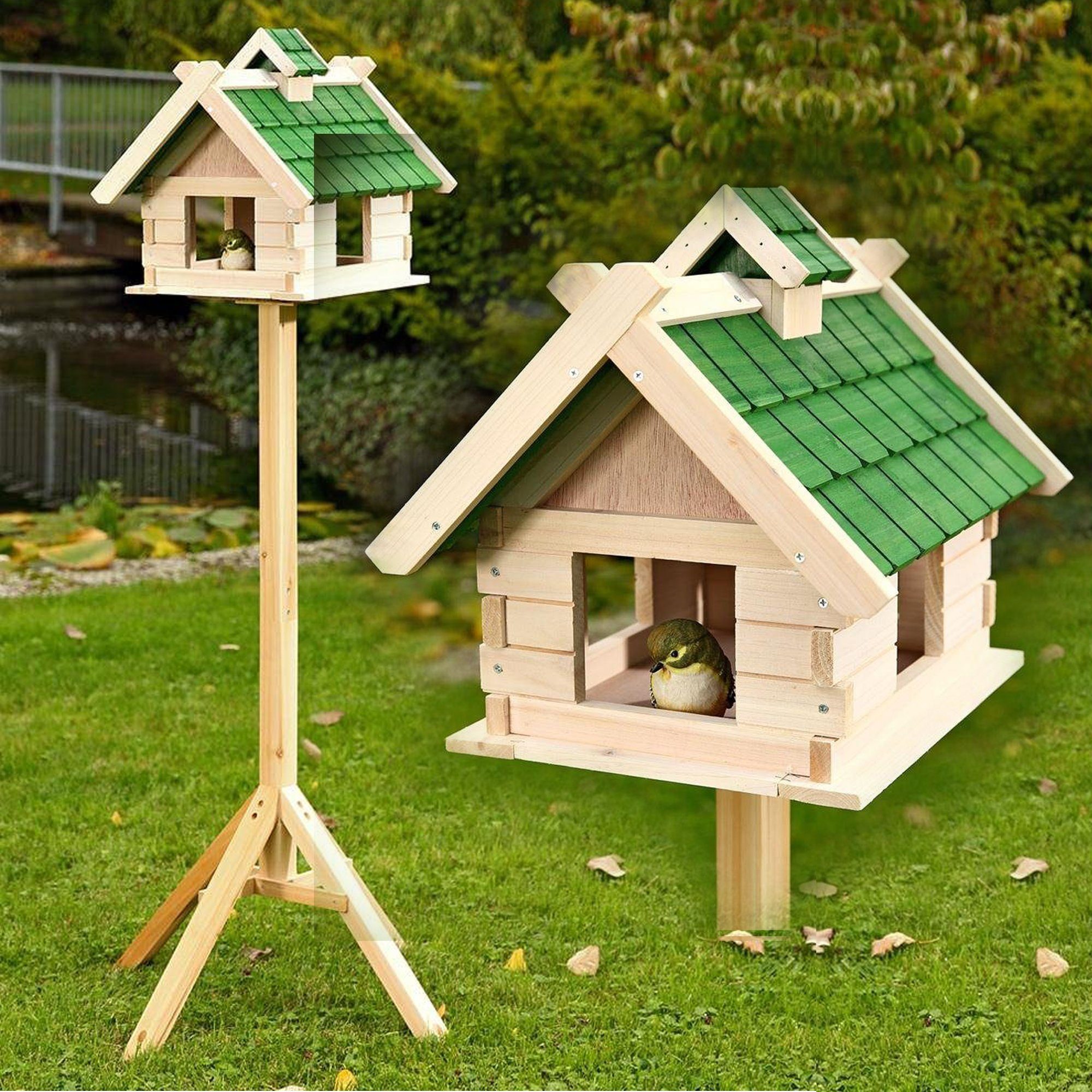 Vogelhaus Vogelfutterhaus Vogelhaus Vogelhäuschen 44cm aus Holz Grün Vogelvilla