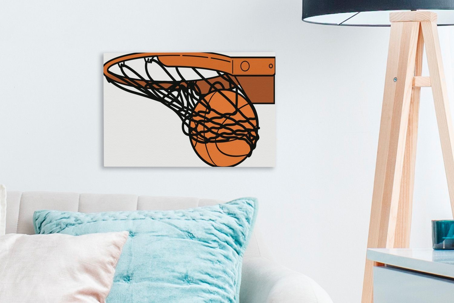 im St), Netz, Wanddeko, cm Aufhängefertig, Basketballs (1 Illustration des 30x20 Eine Wandbild Leinwandbilder, Leinwandbild OneMillionCanvasses®
