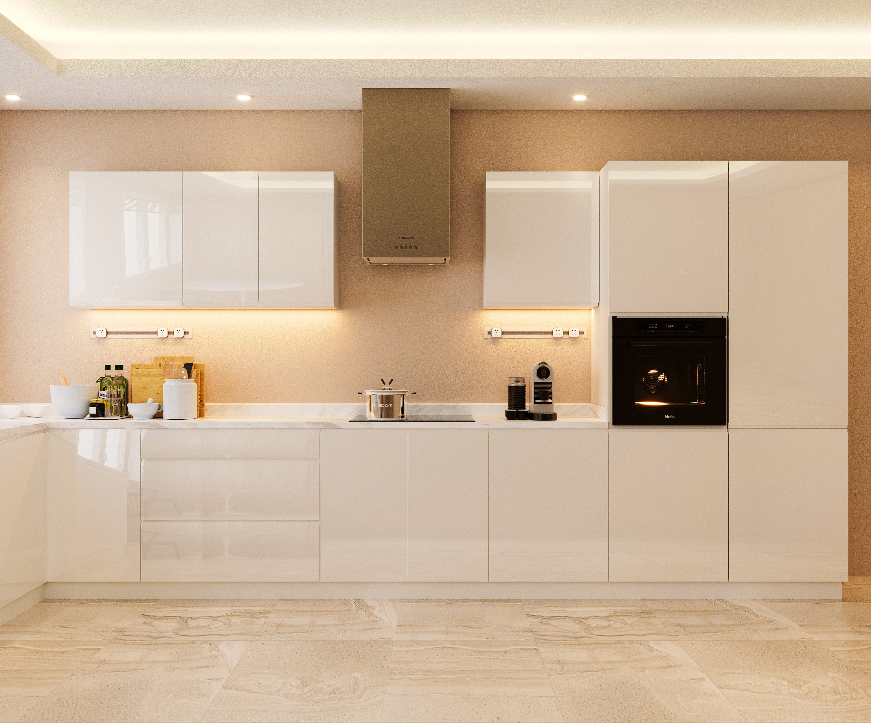 ROYAL24_MARKT Kücheninsel KU-S17 – Aspen – Hochglanz Weiß – Grau, (Komplett Set), Hochwertig – Zeitlos – Perfekt